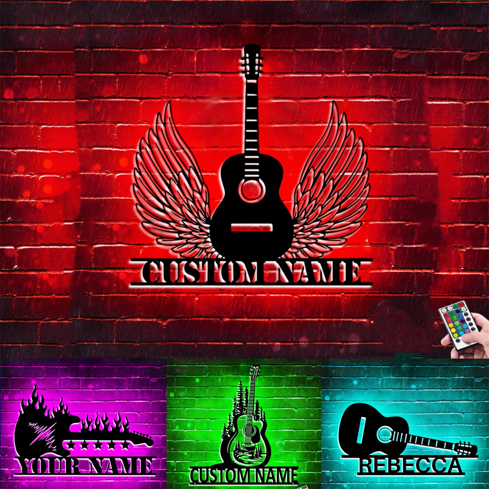 Personalized Guitarist Player Name Metal Wall Sign with LED Lights Guitar Wall Art Music Room Decor Guitar Studio Name Wall Decor Gift For Music Lover Boy Girl Women Men Family Lover