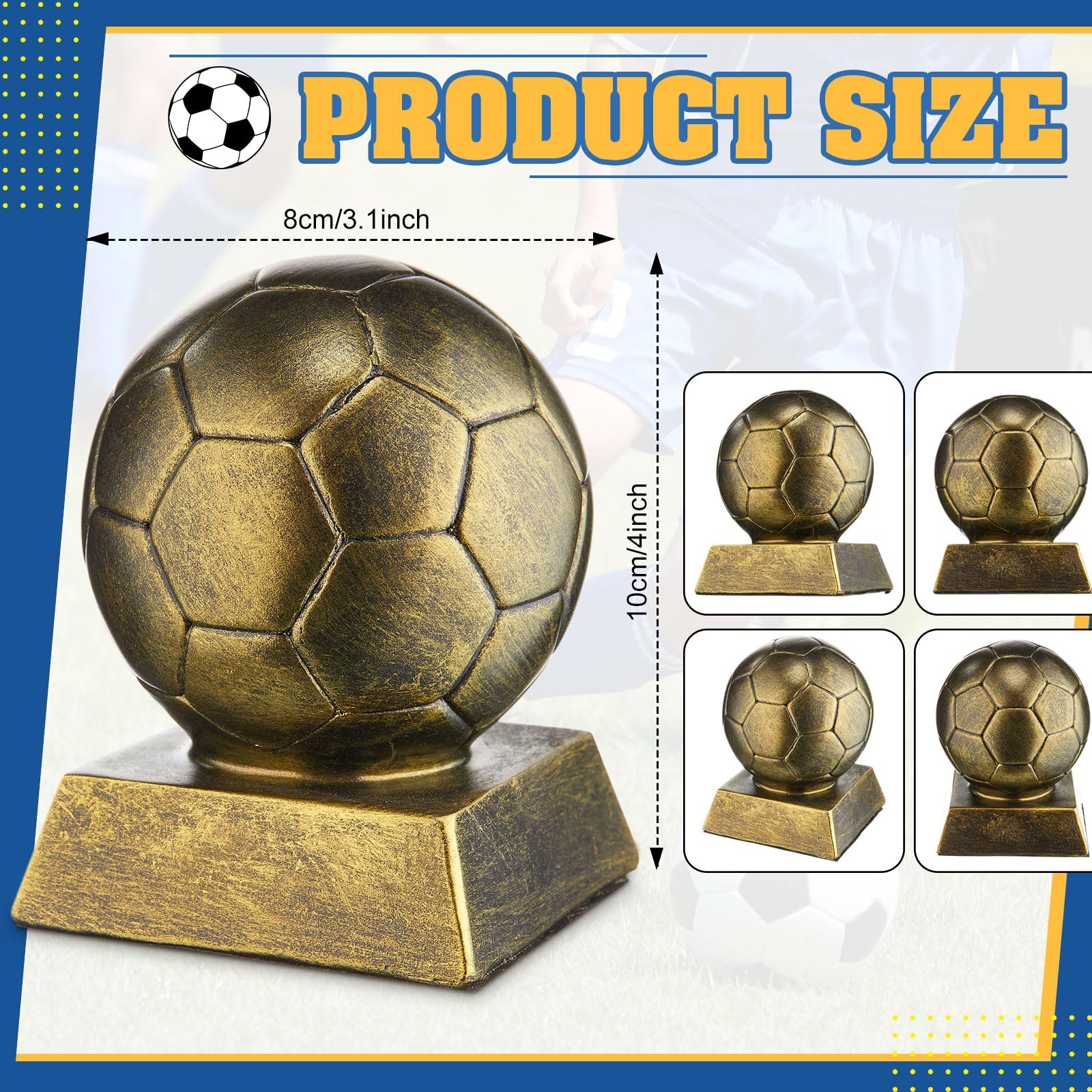 Liliaafar Fußball-Trophäe, 10,2 cm, Antik-Bronze-Gold, Kunstharz-Fußball-Medaillen, Sammlerstück für sportliche Erfolge, Büro-Schreibtisch-Dekoration, Trophäenkoffer, Trapezsockel
