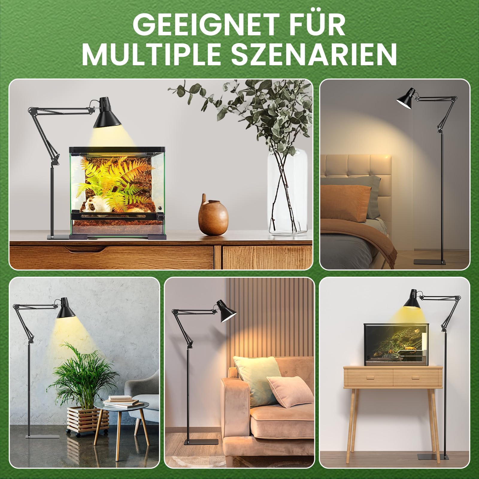 GlowUp Reptilien Lampenständer Verstellbarer 40-180CM, Hoch Reptilien Wärmelampenständer mit E27 Lampenschirm, Reptilien Lampenhalter Terrarium, Lichtständer für Schildkröten Spinne (Ohne Glühbirnen)