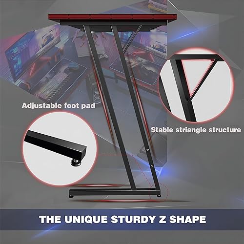 Miniatura 5 de Shahoo Escritorio para juegos en forma de L, mesa de esquina para computadora de 51 pulgadas con soporte grande para monitor y superficie de fibra