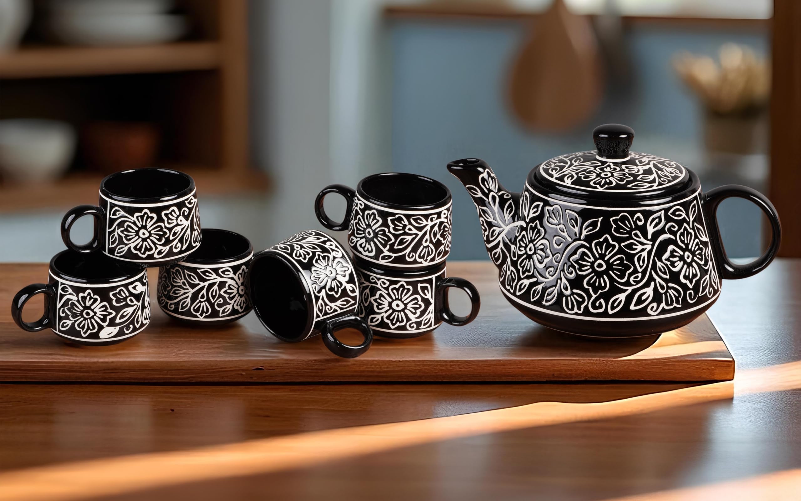 Hand Painted Mugal Tea Set - 7 Piece Coffee & Tea Set -1
