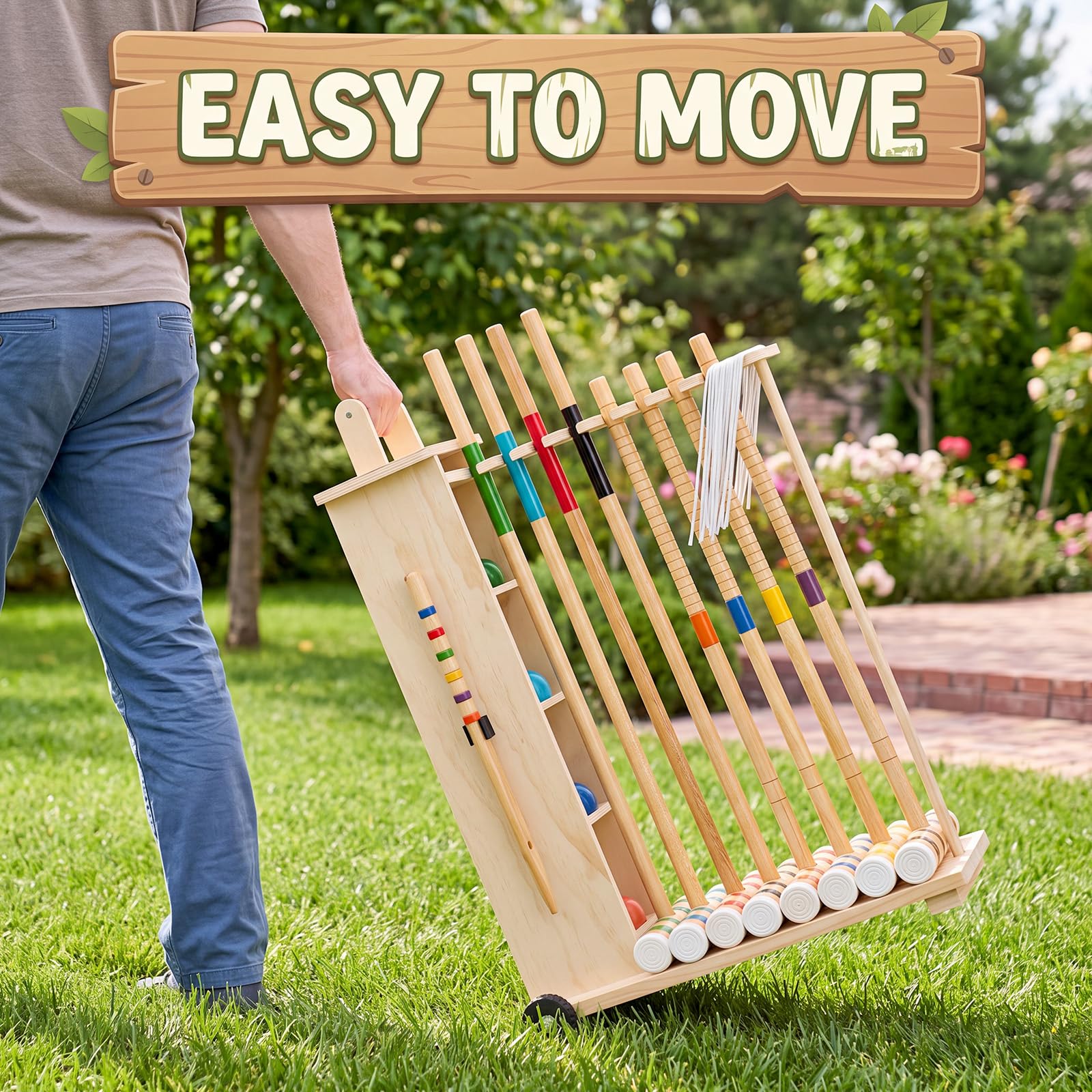 Hiboom Juego de croquet para 8 jugadores para adultos con soporte de madera