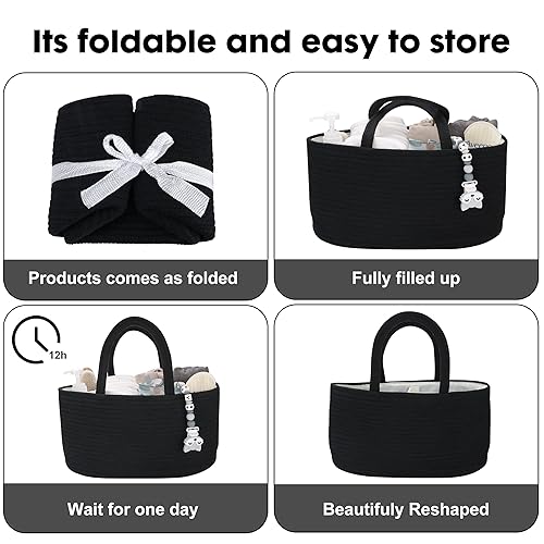 Miniatura 7 de XUANGUO Organizador de pañales para bebé para niñas y niños, cesta de almacenamiento de cuerda, cesta de almacenamiento portátil para cambiador,