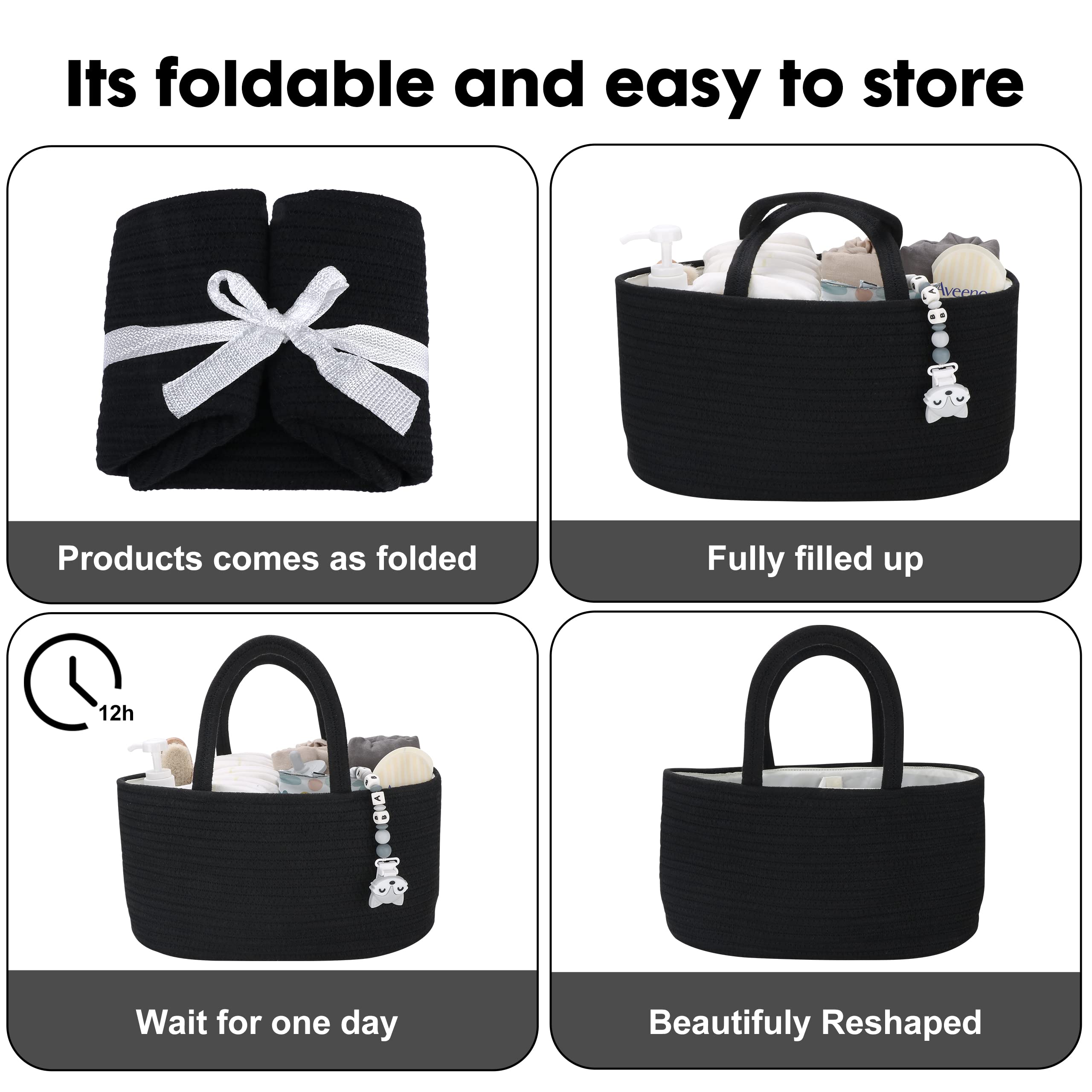Organizador de pañales para bebés, cesta de almacenamiento para la habitación del bebé con cordón de algodón, bolsa portátil, bolsa para cambiador, y viajes en coche, regalos para baby shower
