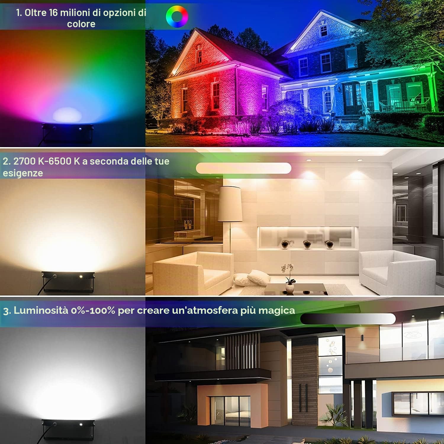 Faretto RGB LED WIFI, T-SUNUS 100W Proiettore RGB da Esterno WIFI con APP Bluetooth e Telecomando IP65 Impermeabile Faretti Colorati Per Vacanze Feste Halloween Natale
