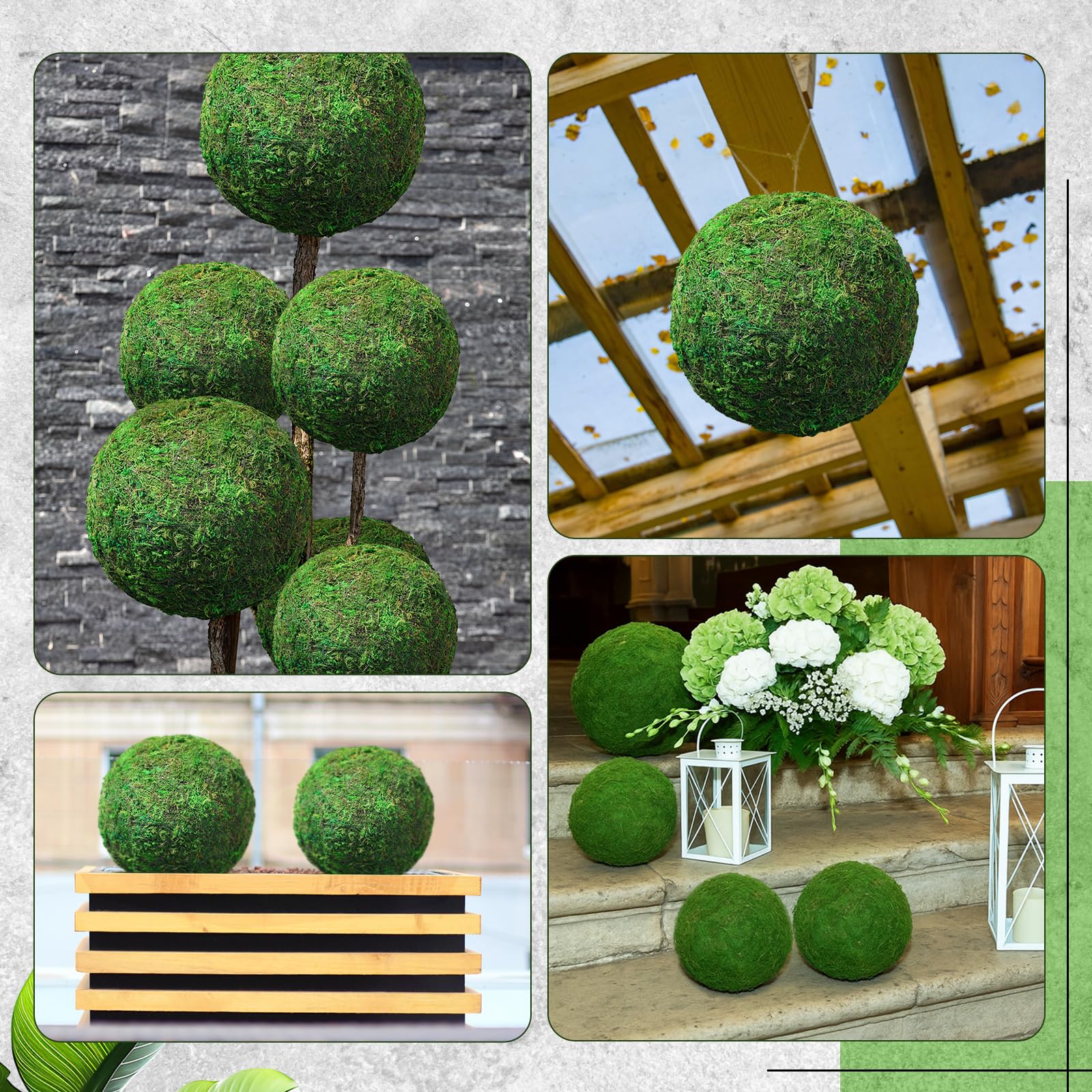 4 palline di muschio verde artificiali, ideali per primavera, casa, matrimonio, giardino, fattoria, autunno, centrotavola, decorazione per interni ed esterni (20 cm, 15 cm)