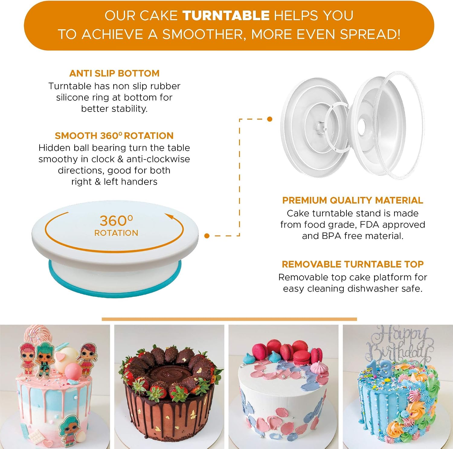 Basic Cake Decorating Kit – 6 pcs Cake & Cupcake Decoration Supplies Set with Cake Decorating Turntable, Easy to Use Turntable and More Baking Decoration Tools for Beginners, Adults, Kids and Teens