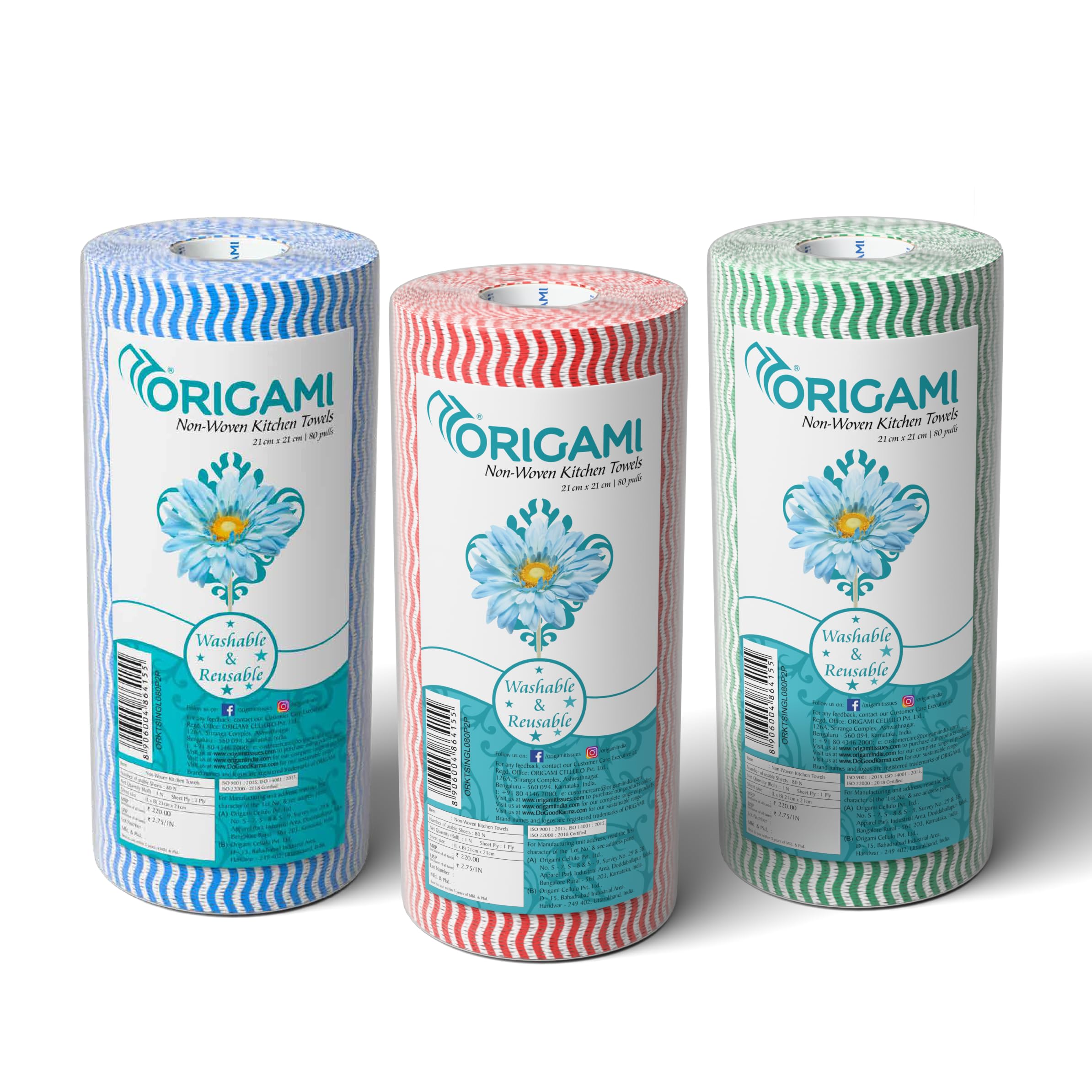 Origami Non Woven Reusable Kitchen Towel Roll - Pack of 3 (80 Pulls Per Roll, 240 Sheets)-image-36