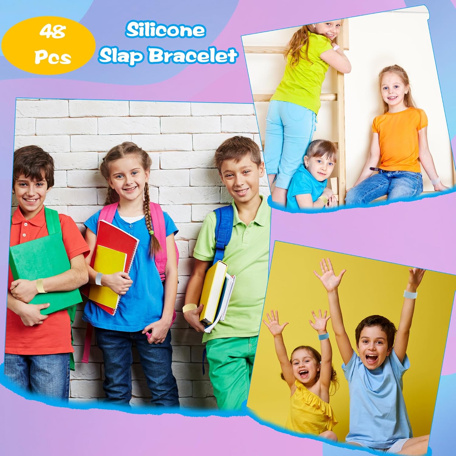 48 Pcs Silicone Slap Bracelets Bulk Colorful Snap Bracelets Soft Slap Bands Wristband for Adult Goodie Bag Fillers Craft Classroom Rewards, 8 Colors