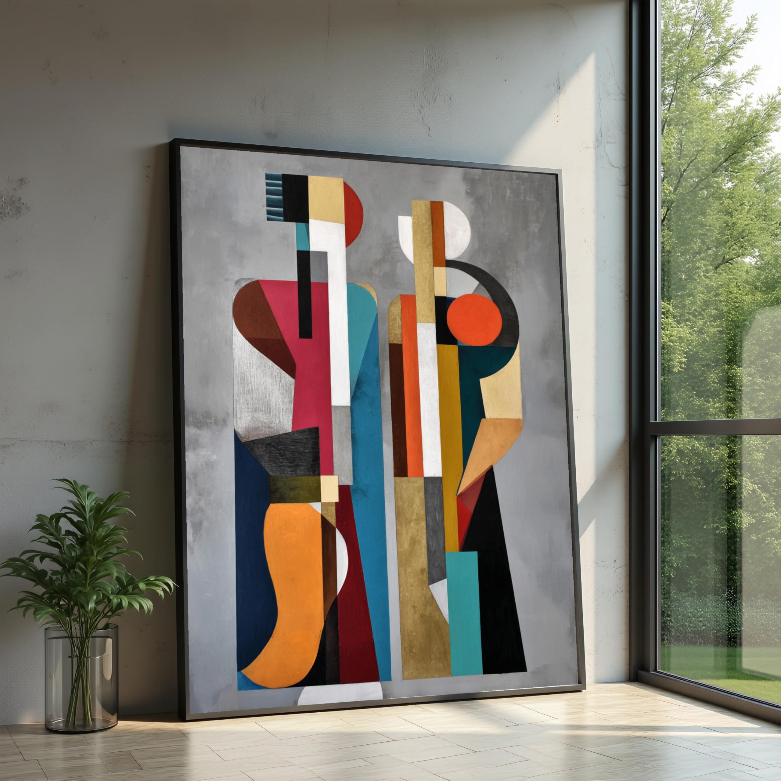 XINBAO Abstract Geometric Figures Painting, Cubism Wall Art, Colorful Shapes Contemporary Home Decor Canvas, Artistic Piece(40x60cm/Frameless)