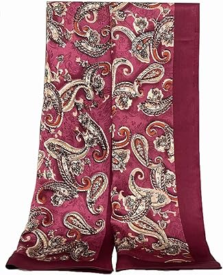 XUYUZUAU Mens 100 Silk Scarf Fashion Neckerchief Double Layer Smooth Business Casual All Seasons (Large Paisley Amaranth)