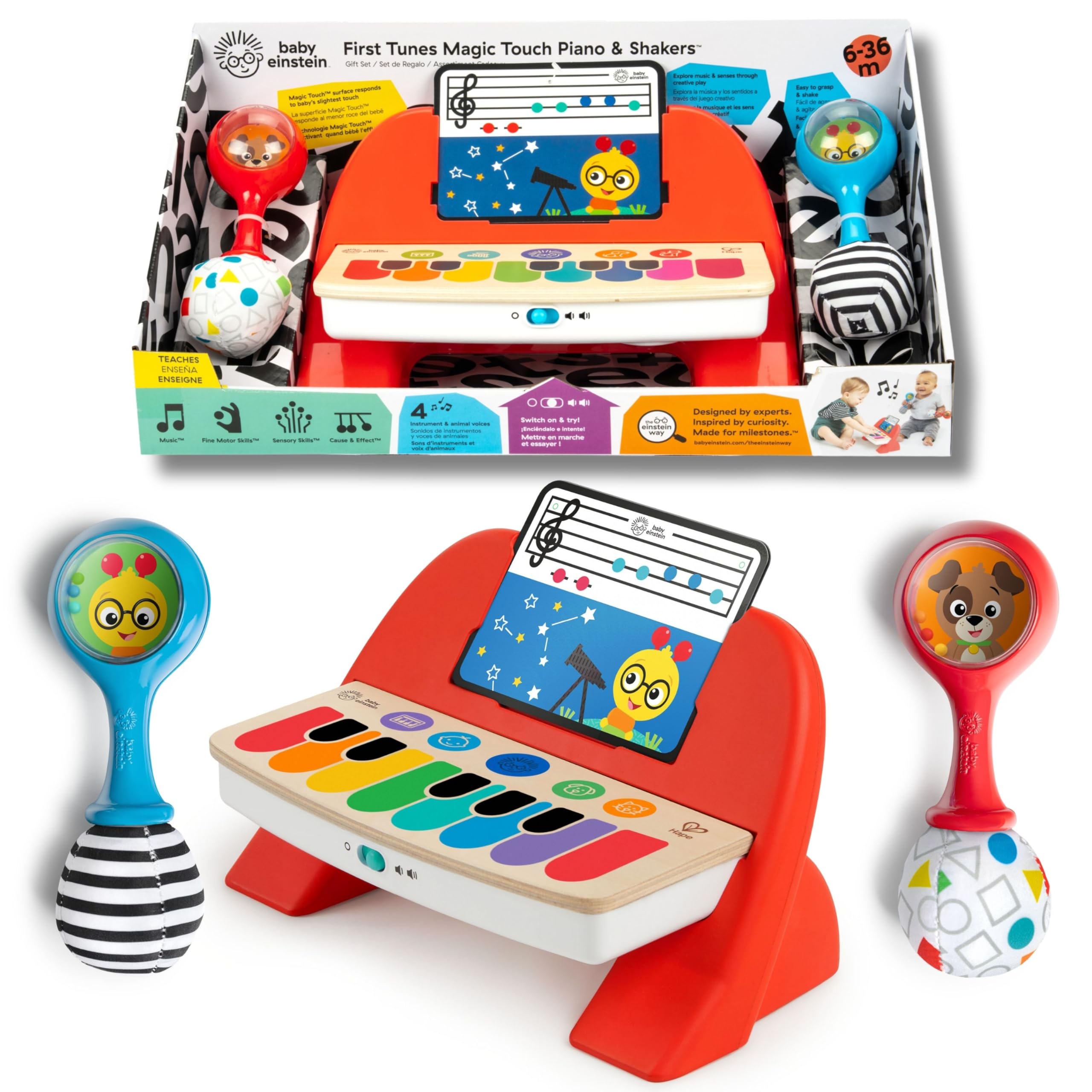 Baby Einstein First Tunes Magic Baby Gift Set with Two Rattles and Piano, Unisex, 6 Months