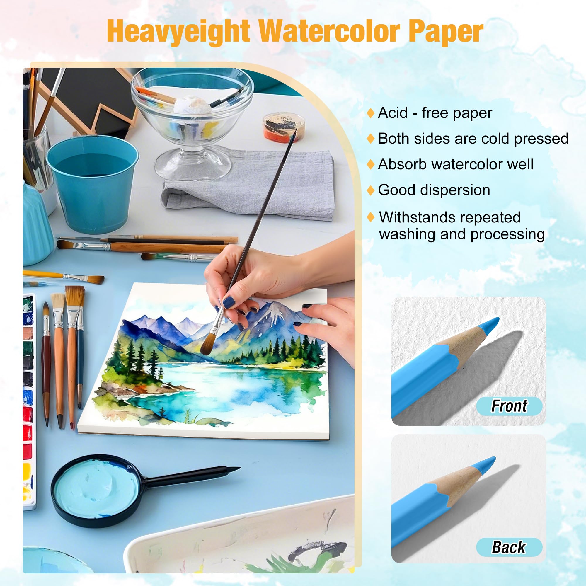 Creazic Aquarellpapierblock, 20,3 x 25,4 cm, säurefreies Künstlernotizbuch, kaltgepresstes schweres Skizzenbuch für Erwachsene, Kinder und Anfänger, ideal für Aquarellfarben, gemischte Medien und