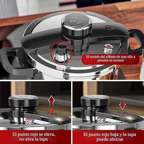 Miniatura 7 de TIBORANG Olla de presión de acero inoxidable de 6.3 QT, [Multi-cocina para estufa de gas e inducción] [Ahorra 70% del tiempo de cocción] [Operación