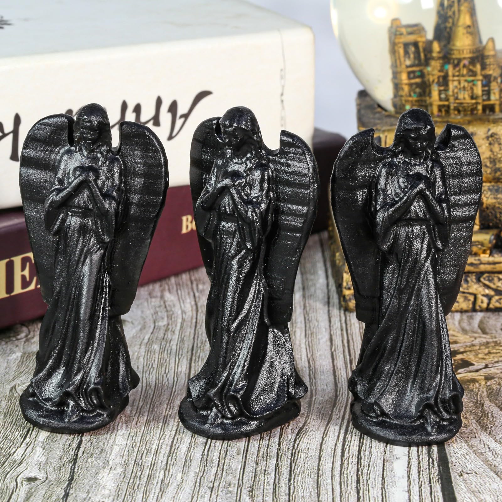 Amazon.co.jp: mookaitedecor 天然クリスタル 黒曜石 祈りの天使の置物 