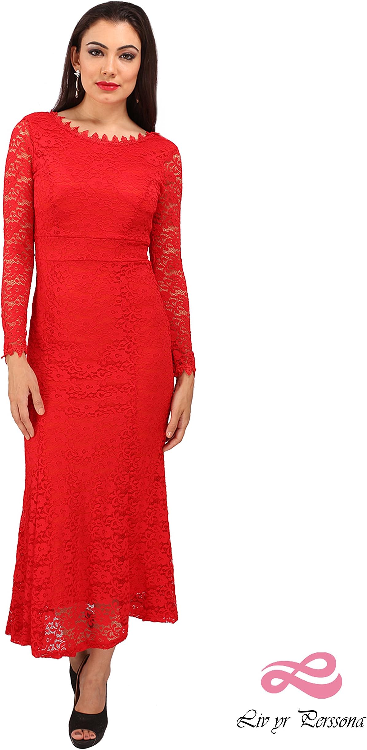 Women's Net Mermaid Full Sleeve Gown Weeding and Party Dress
