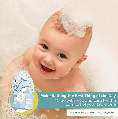 Miniatura 5 de Spasilk Toalla de felpa con capucha para bebé con 3 toallas pequeñas, artículos esenciales de baño para bebé, talla única, ballena azul