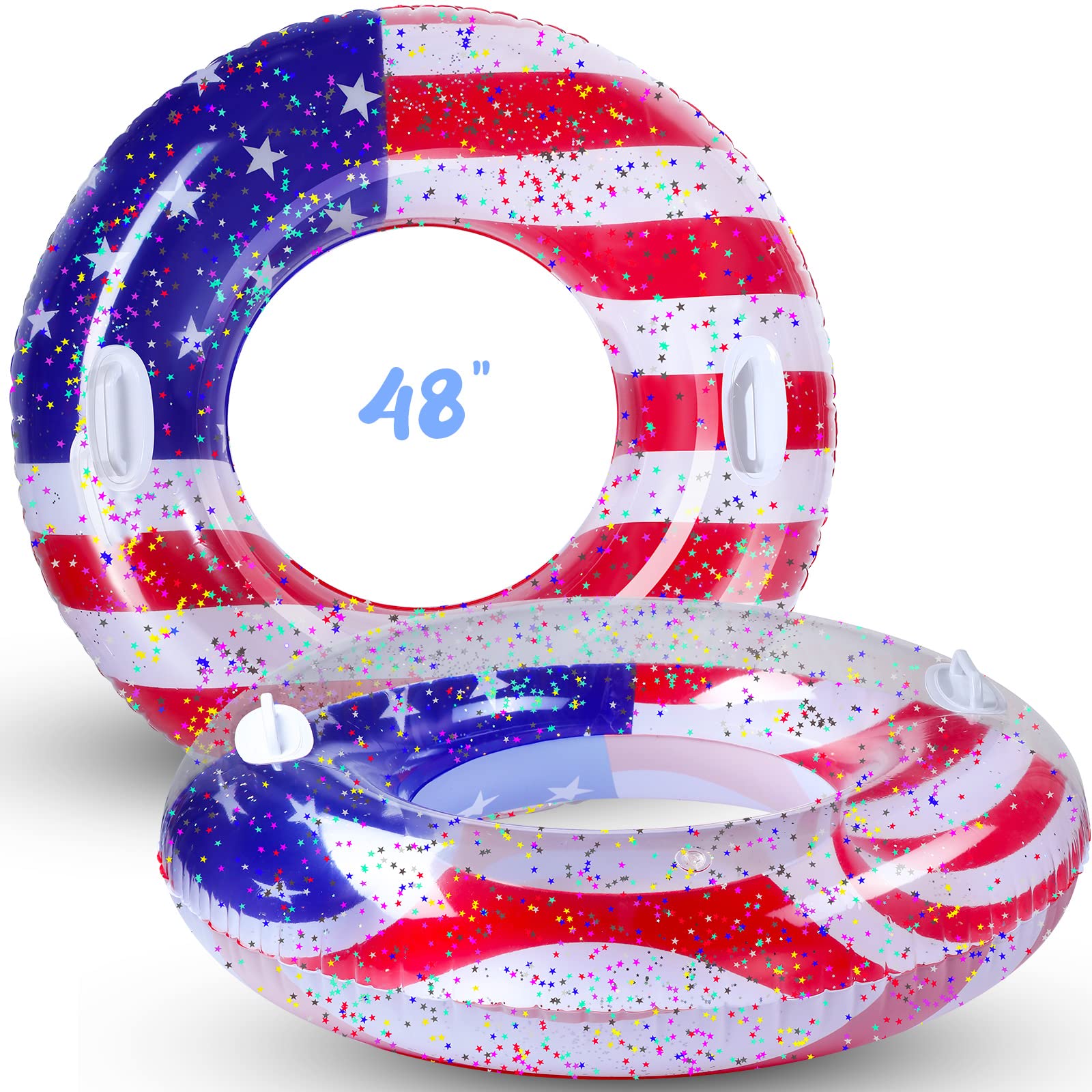 Leitee 2 Pcs Patriotic Inflatable Pool Float Tube with Handles