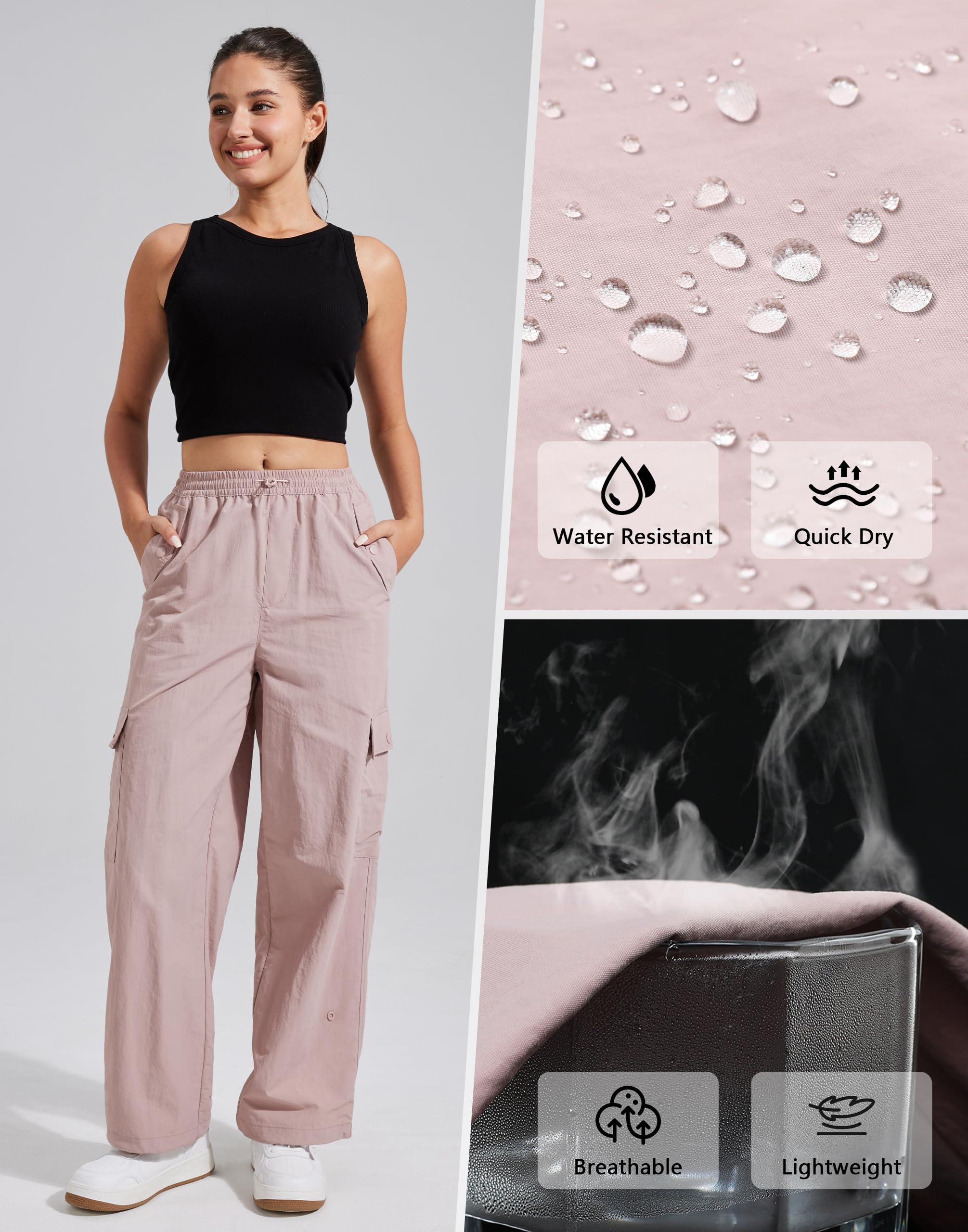 Pioneer Camp Pantalones cargo de paracaídas para mujer con bolsillos, holgados, de cintura alta, de secado rápido, ligeros, pierna ancha