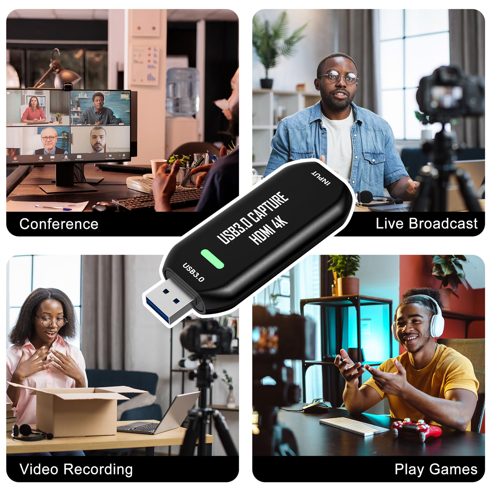 Cam Link 4K Carte de Capture Externe HDMI USB 3.0 pour Appareil Photo Reflex numérique, caméscope, caméra d'action comme Webcam, Flux et Enregistrement en 2K50 ou 1080P 60 FPS, Carte de Capture pour