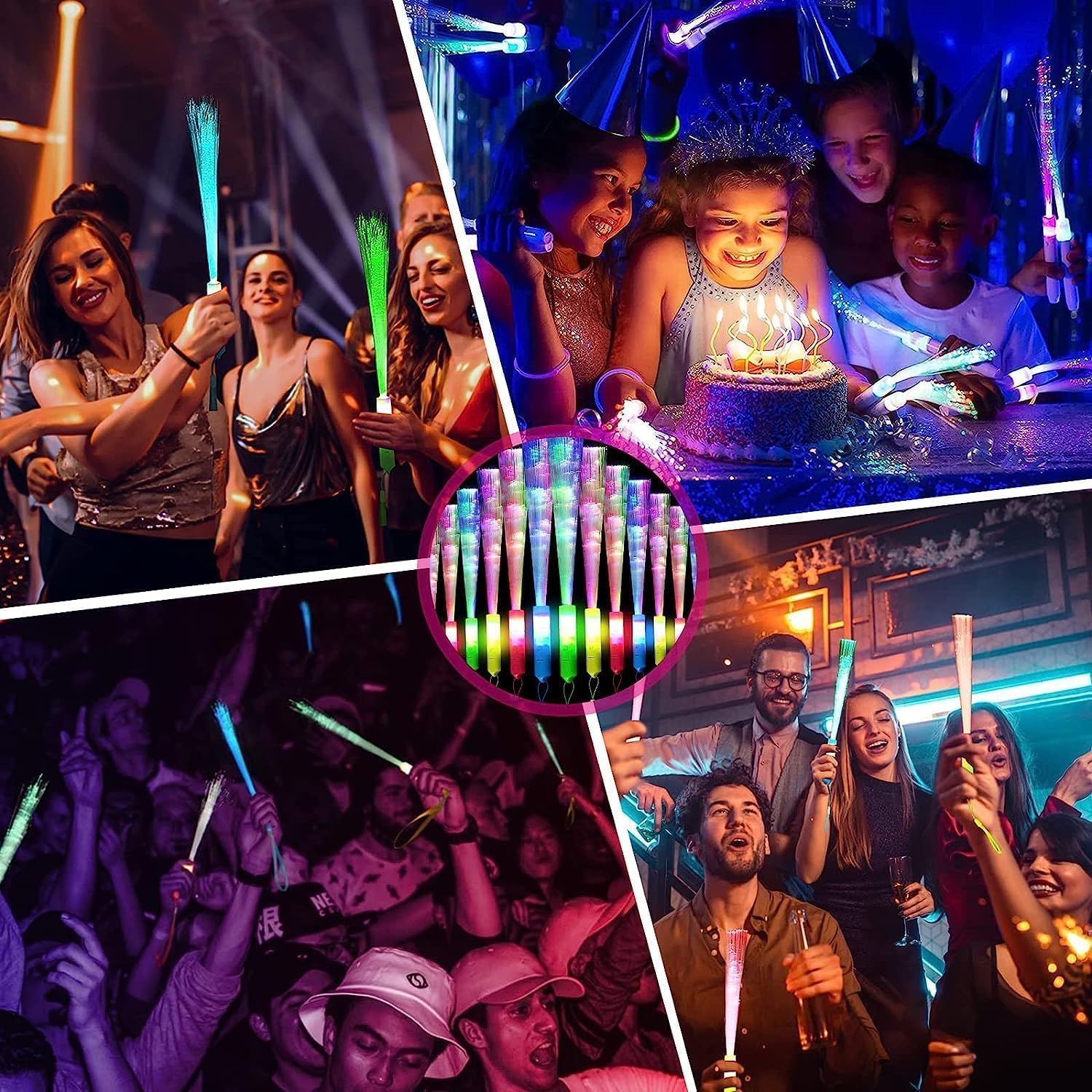 Newtic Lichtstaven, glasvezel, 12 stuks, wit, 3 modi, knipperend, lichtstaven, feestaccessoires voor kinderen, feest, Kerstmis, concert, bruiloft, cadeautje voor kinderverjaardag