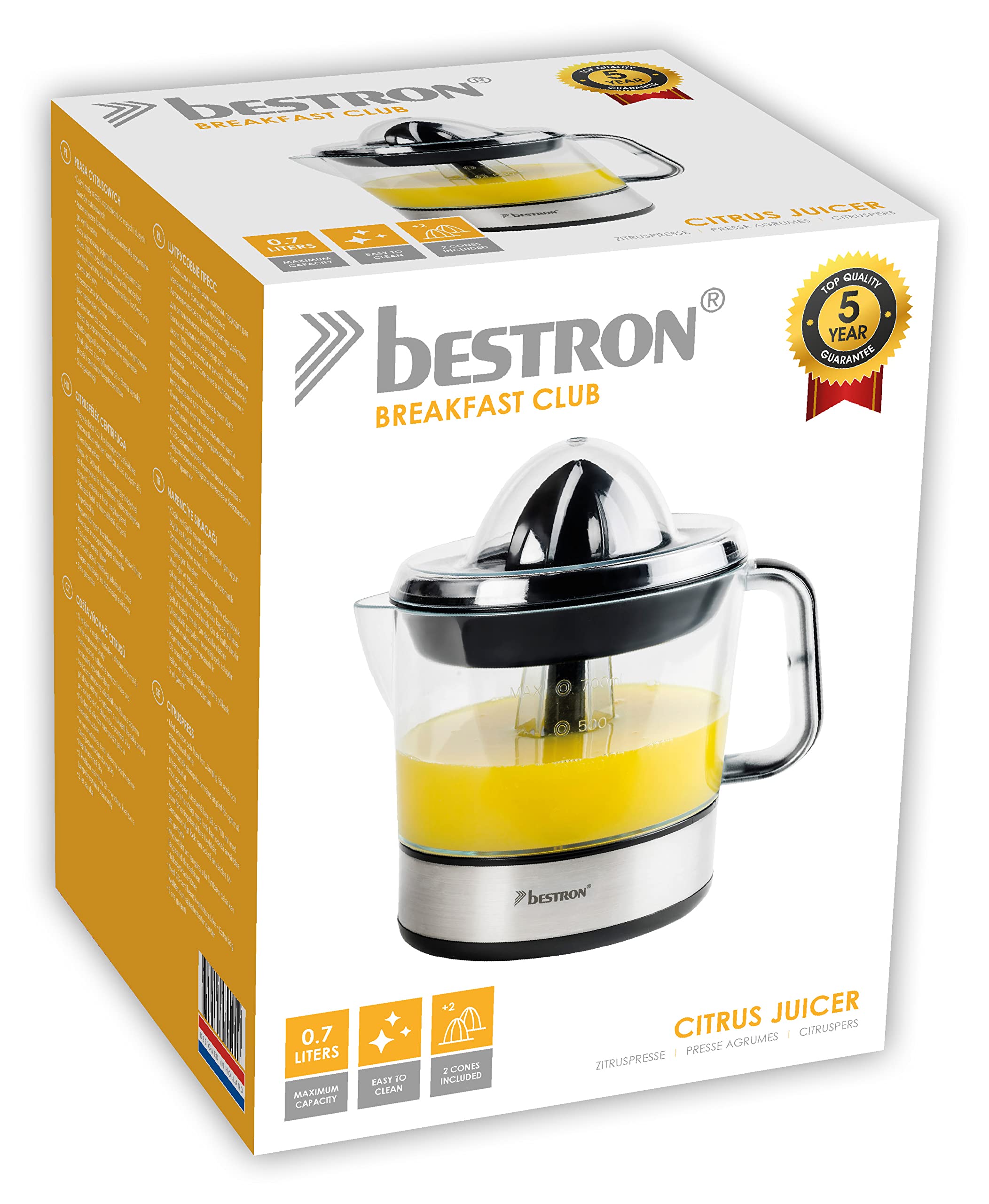 Bestron Wyciskarka do Cytrusów, Srebrny, 0,7 L