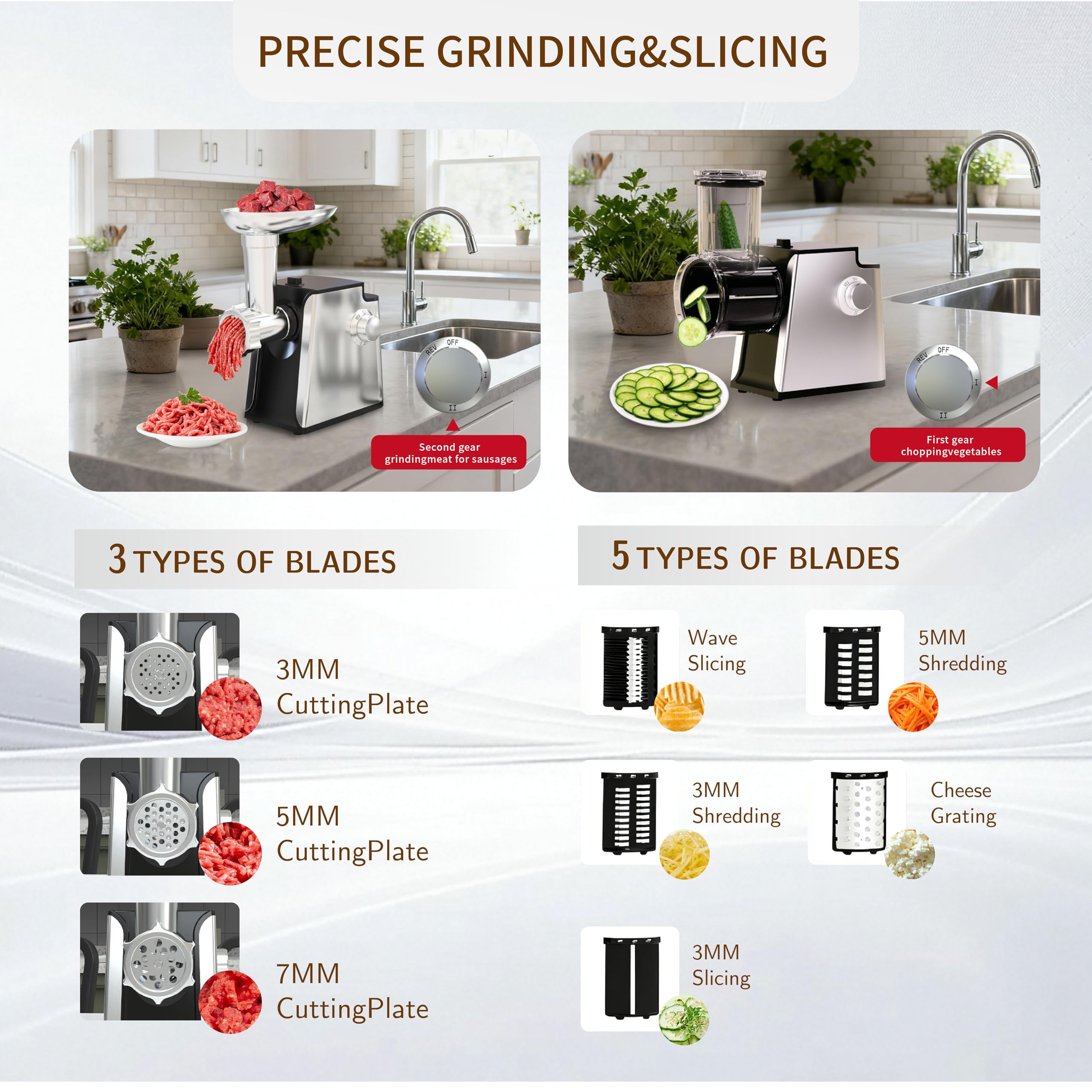 Electric Meat Grinder 2800W Sausage Stuffer Maker 4-In-1 Vegetable Shredder With 3 Slice, Shred Blades,5 Blades,Sausage Stuffer,Kubbe Kit For Home Kitchen Use