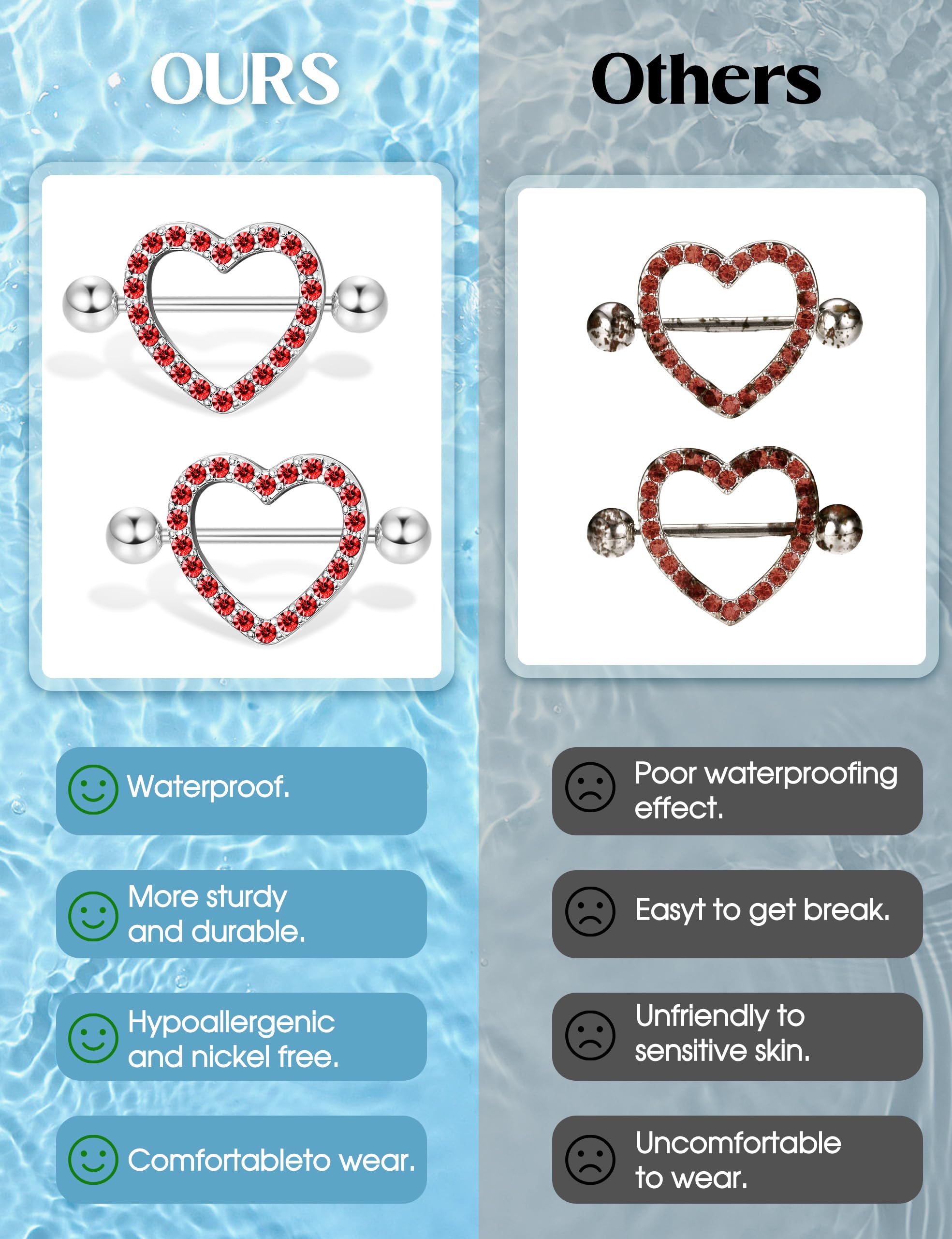 Kakonia 6 Paare 14G Brustwarzenpiercing Nippelpiercing Chirurgenstahl Gold Silber Schwarz Rot Rosa Blau Herz Schmetterling CZ Nipplerings Barbells Nipple Piercing Schmuck Set für Damen