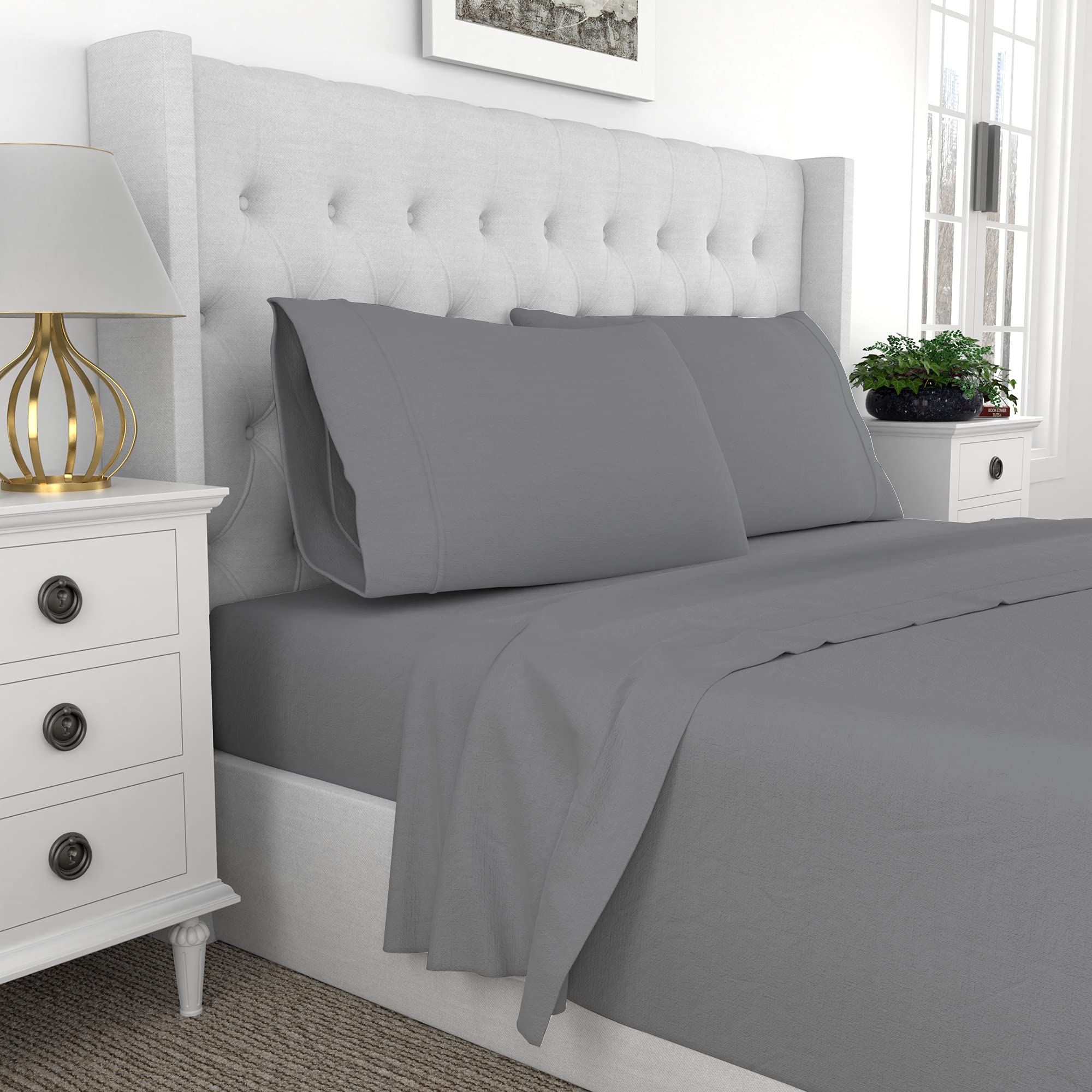 Purity Home 400 TC Ultimate Percale Cotton Sheet Set Twin Dark Gray