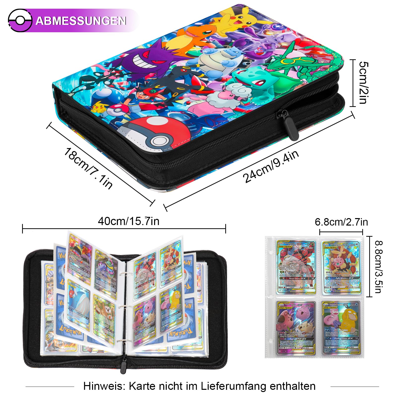 Álbum De Tarjetas Coleccionables Con 4 Compartimentos – Capacidad Para 400 Tarjetas – Funda De Piel Sintética Impermeable Con Cremallera – Ideal Para Coleccionistas Y Niños