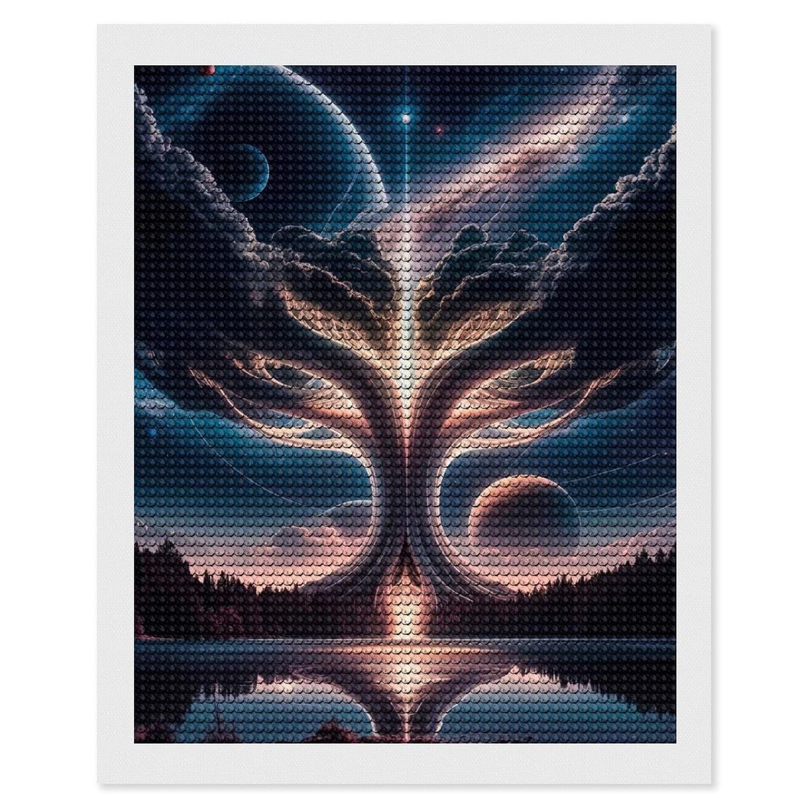 Junmoney Celestial Tree Diamond Art Kit 16"x20", Vintage Style Decor, Stress Relief Craft, Decor Project, Relaxing DIY, Creative Hobby
