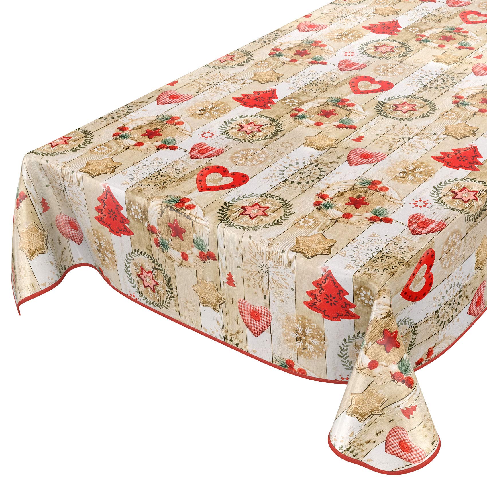 ANRO Wachstuchtischdecke Rund 120 Cm – Weihnachtsdesign In Rot – Wasserabweisend & Pflegeleicht Für Drinnen & Draußen