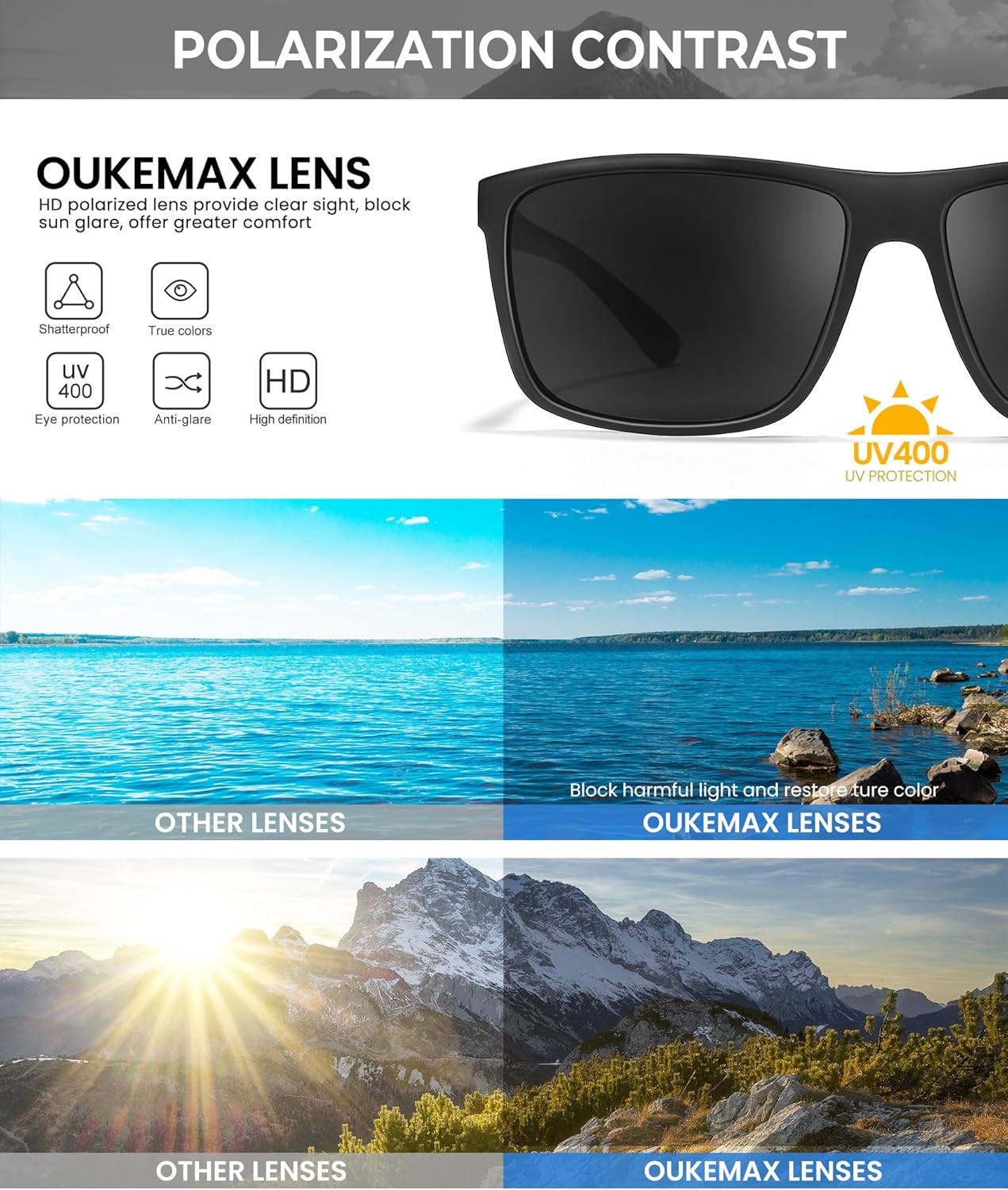 Polarized Sunglasses Men Women: Mens Sunglasses Sun Glasses for Driving Sports Fishing with UV Protection 3 Packs - Image 6