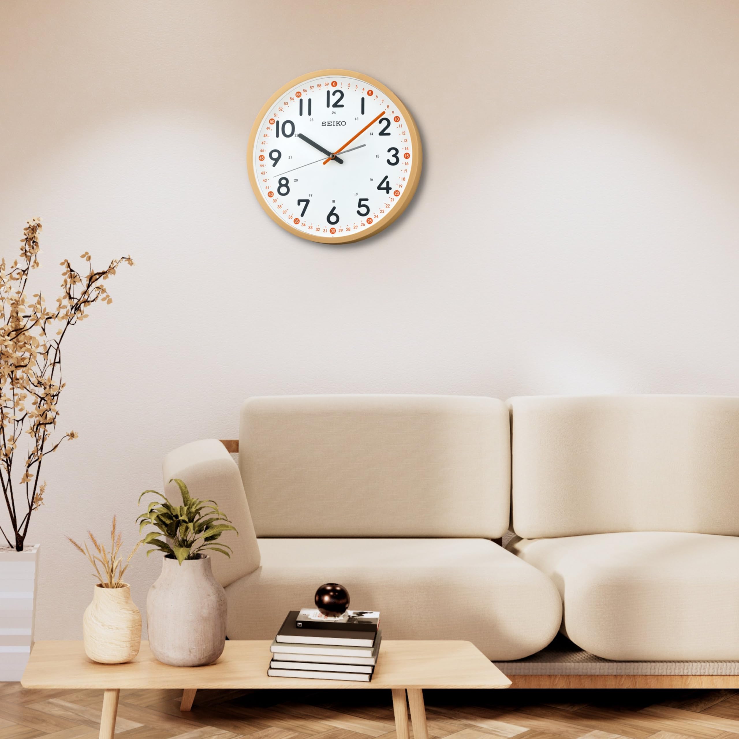 インテリア時計 Ouyang Seiko quiet sweep hand wood coloured wall clock Diameter 20.5 cm
