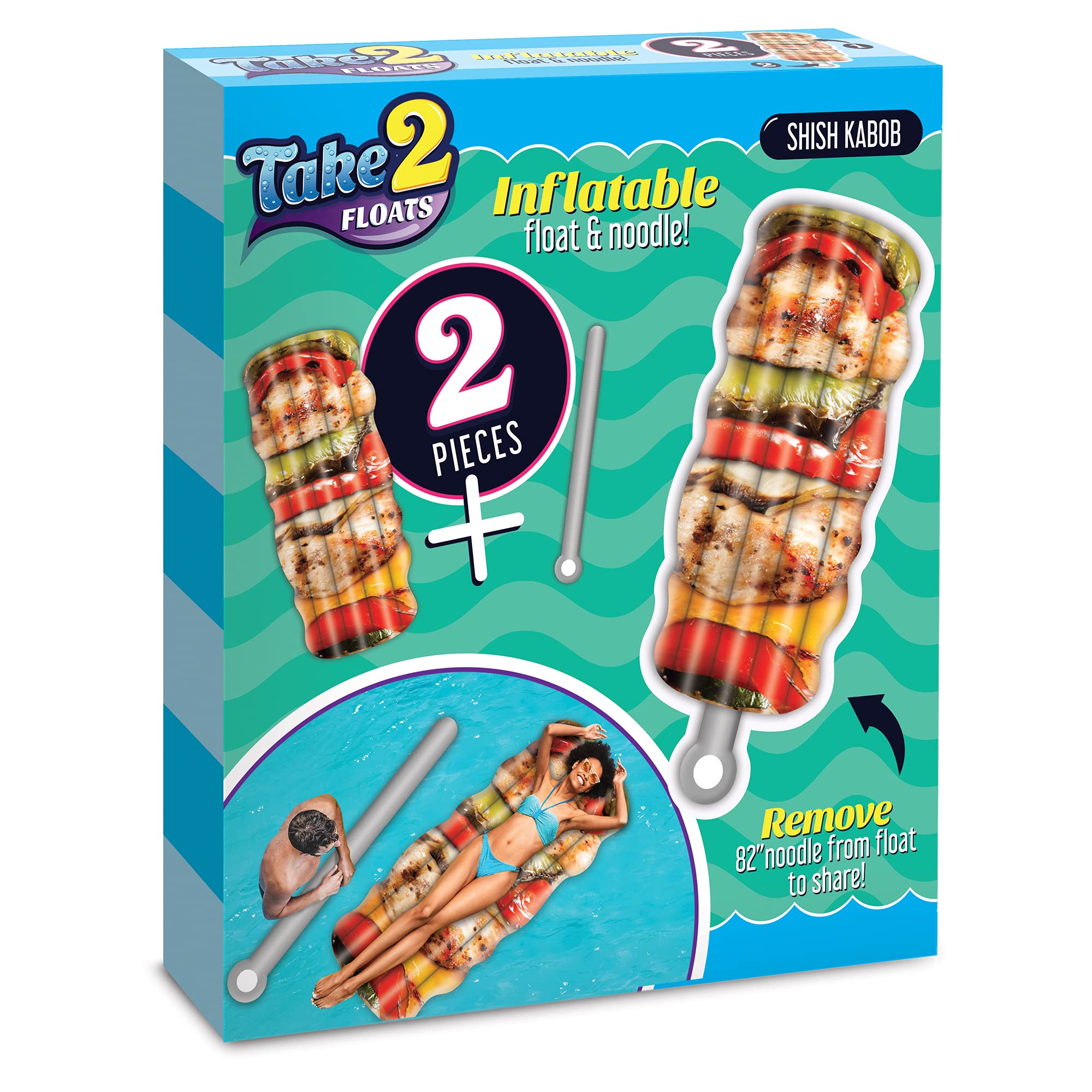 Chicken Shish Kebab Float and Noodle - Pool Float Tube, Inflatable Rafts for Kids & Adults - Large Blow Up Float for Summer Beach Swimming - Two Floats - Take2Floats