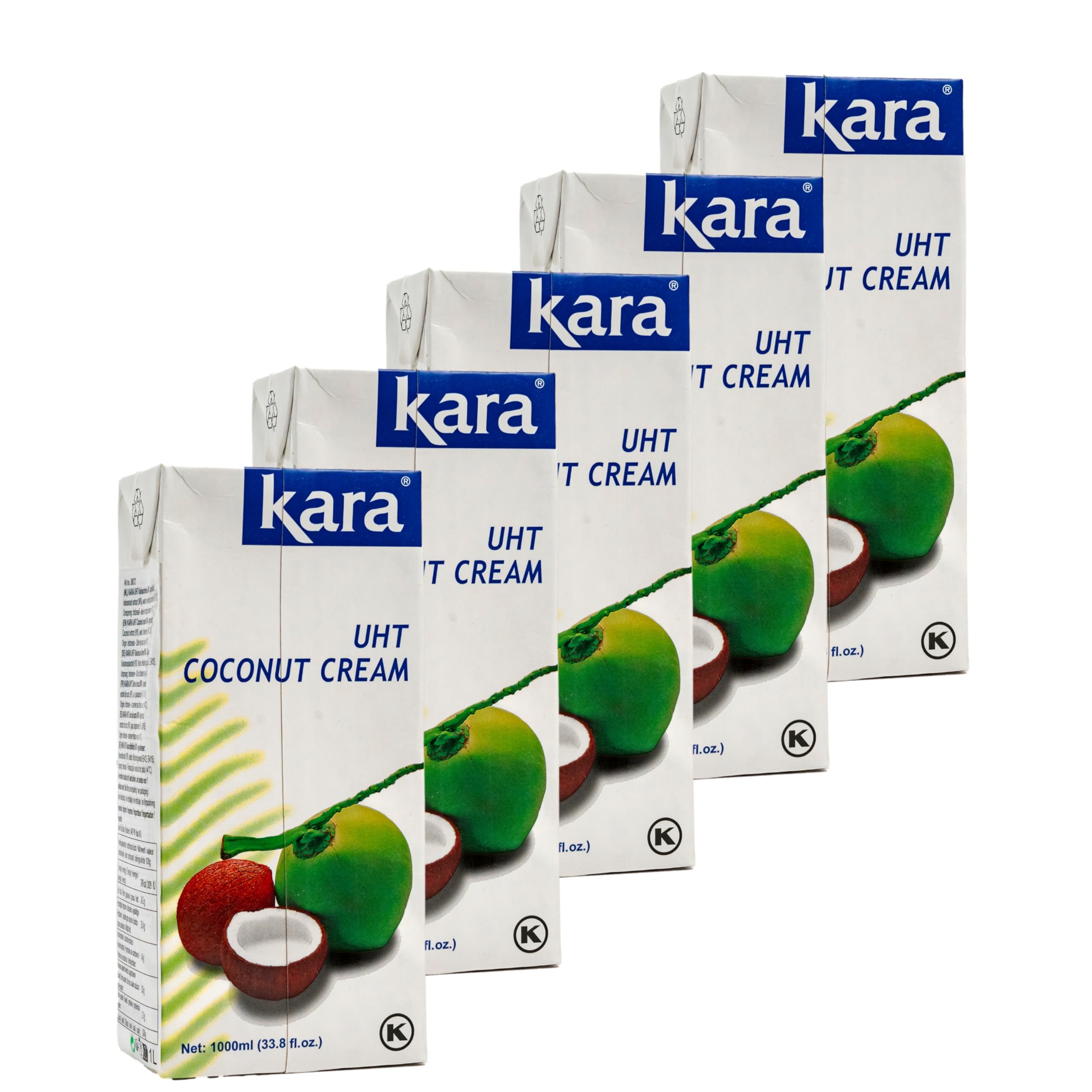kara - 5er Pack Premium Kokosmilch 1 Liter "extra cremig" - Original Kokosnussmilch zum Kochen, Backen und für Desserts - Coconut Milk UHT Cream