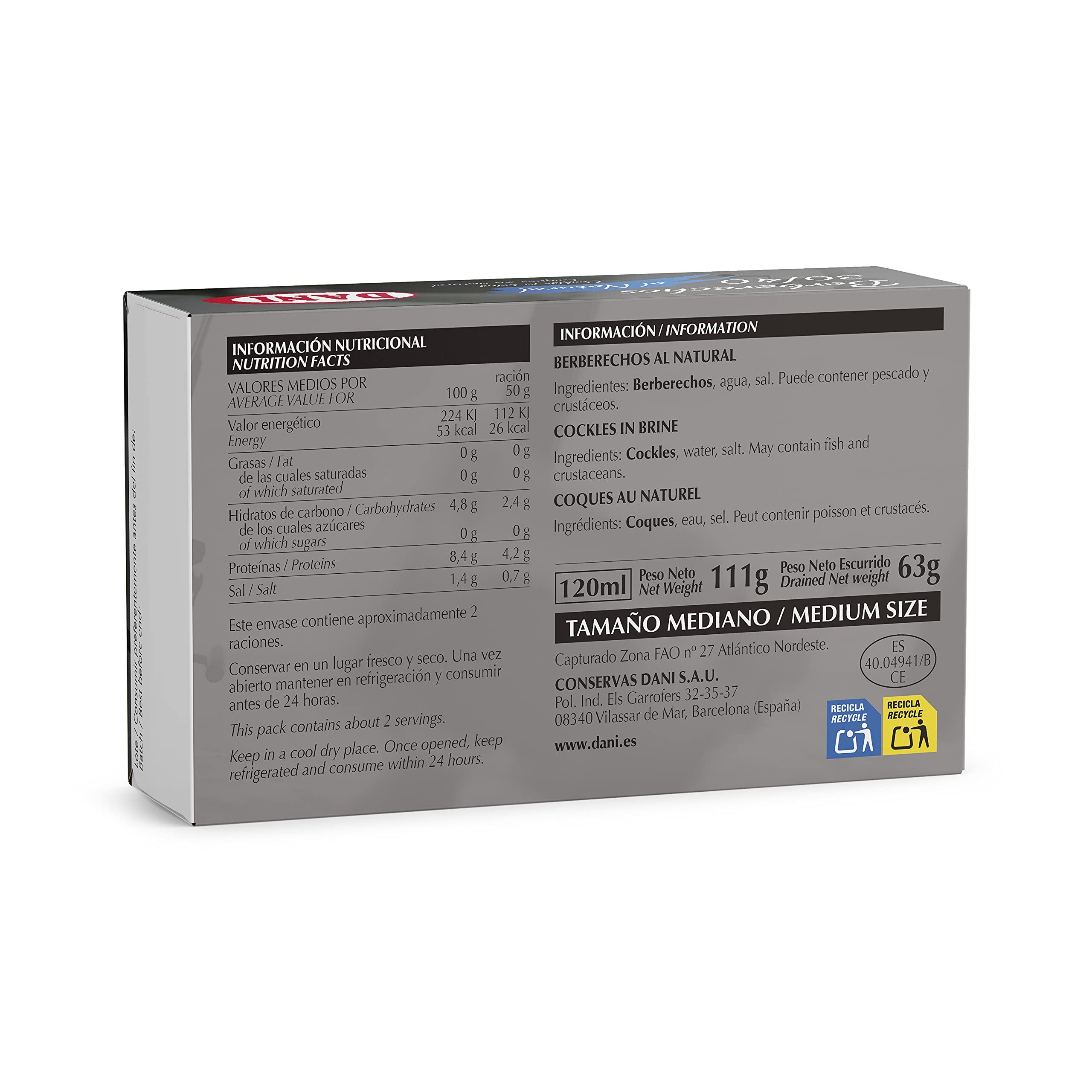Dani Berberechos 30/40 al Natural Grandes Pack 4 x 111 gr