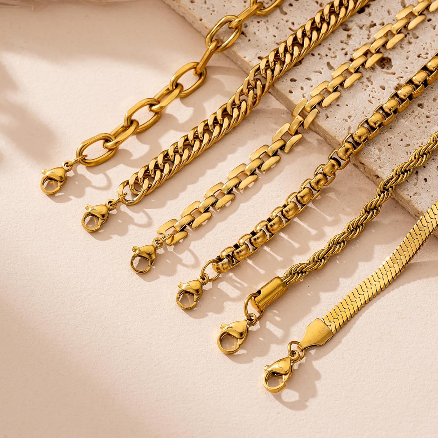 Gold Bracelets for Women, Trendy 14K Gold Dainty Bracelet Set Thin Stackable Cuban Link Paperclip Chain Bracelet Pack Fashion Summer Jewelry Gifts - Image 6