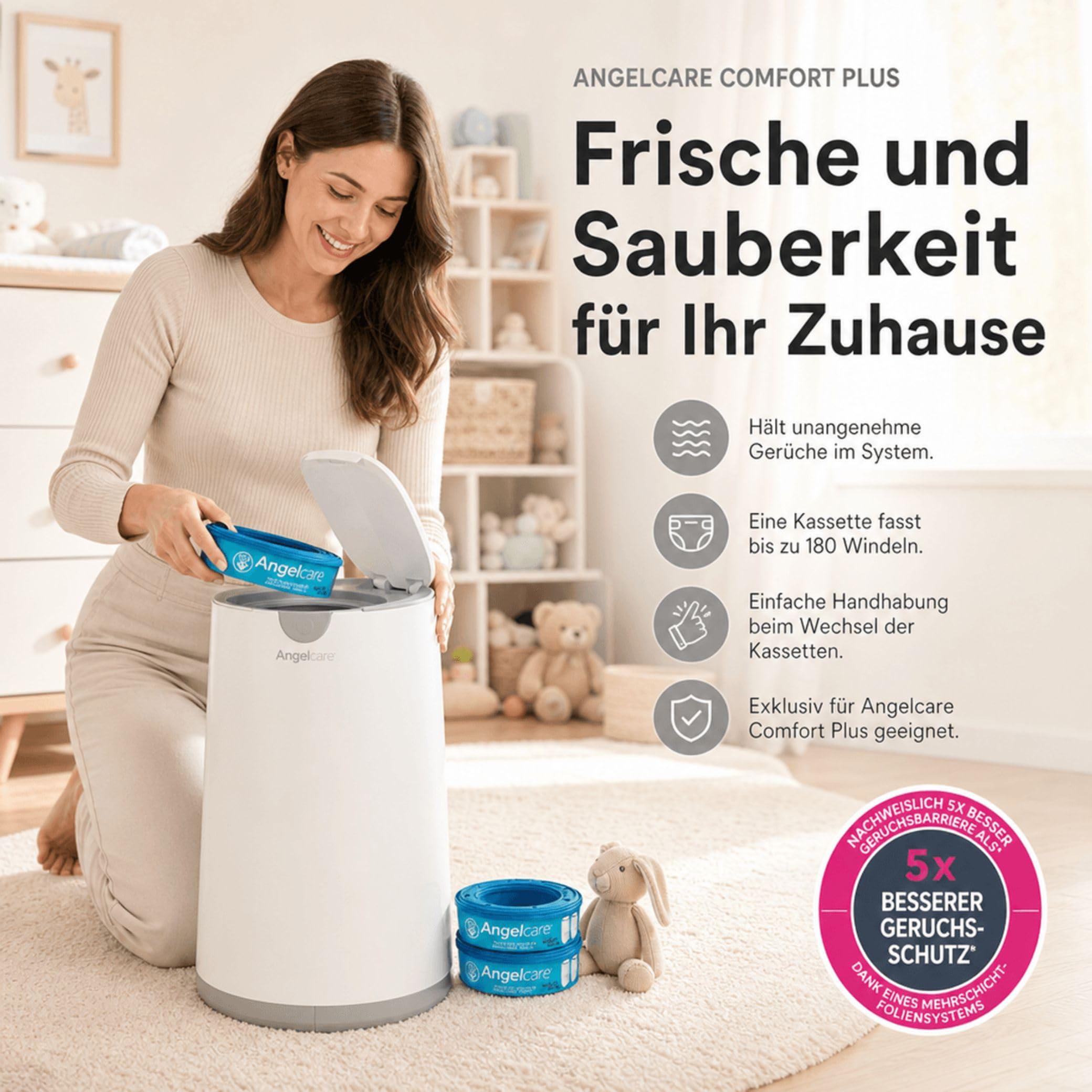 Angelcare 8er-Pack Original Nachfüllkassetten für Angelcare Windeleimer Comfort Plus