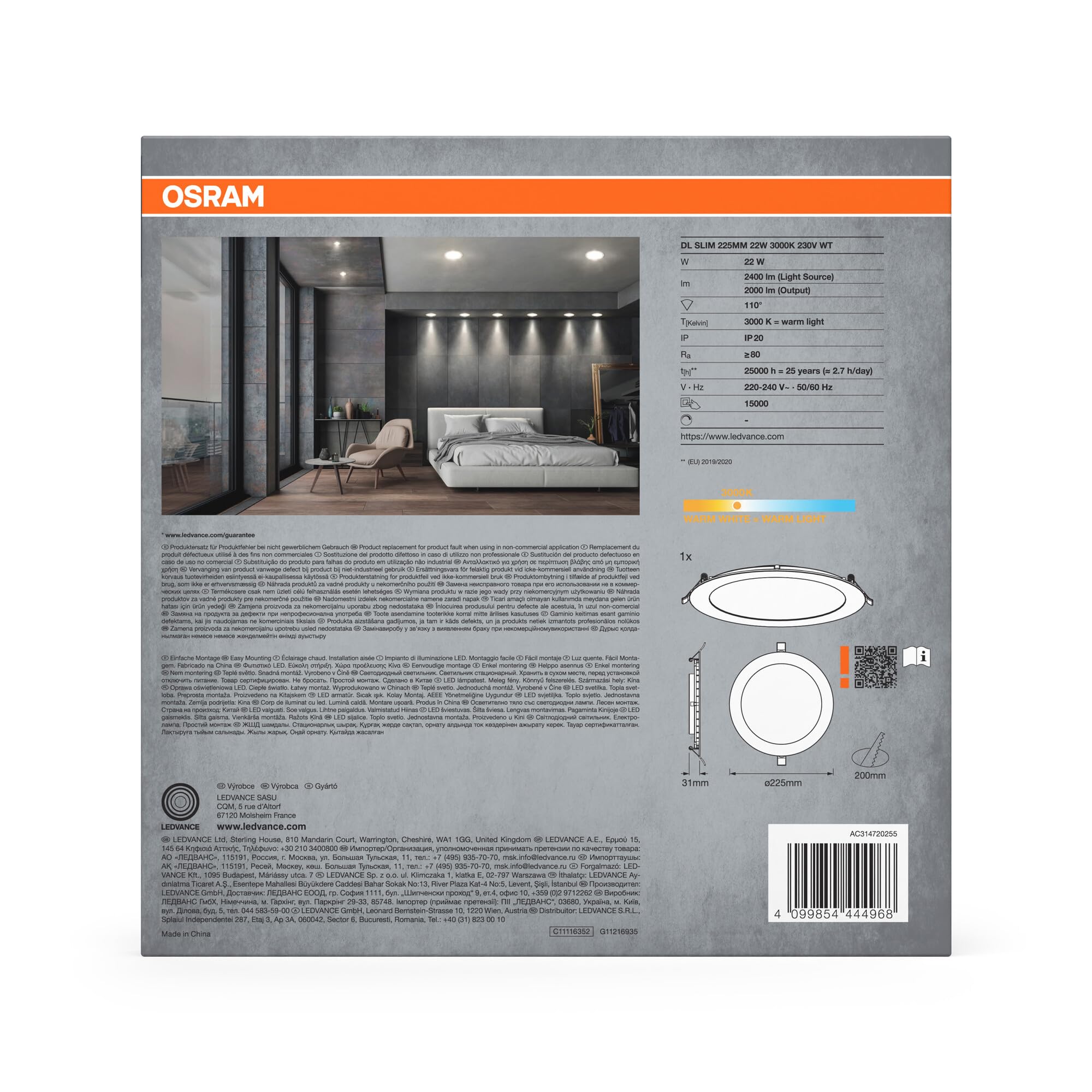 Image secondaire de Spot Encastrable LED Osram Slim 225mm 22W Blanc Chaud 3000K