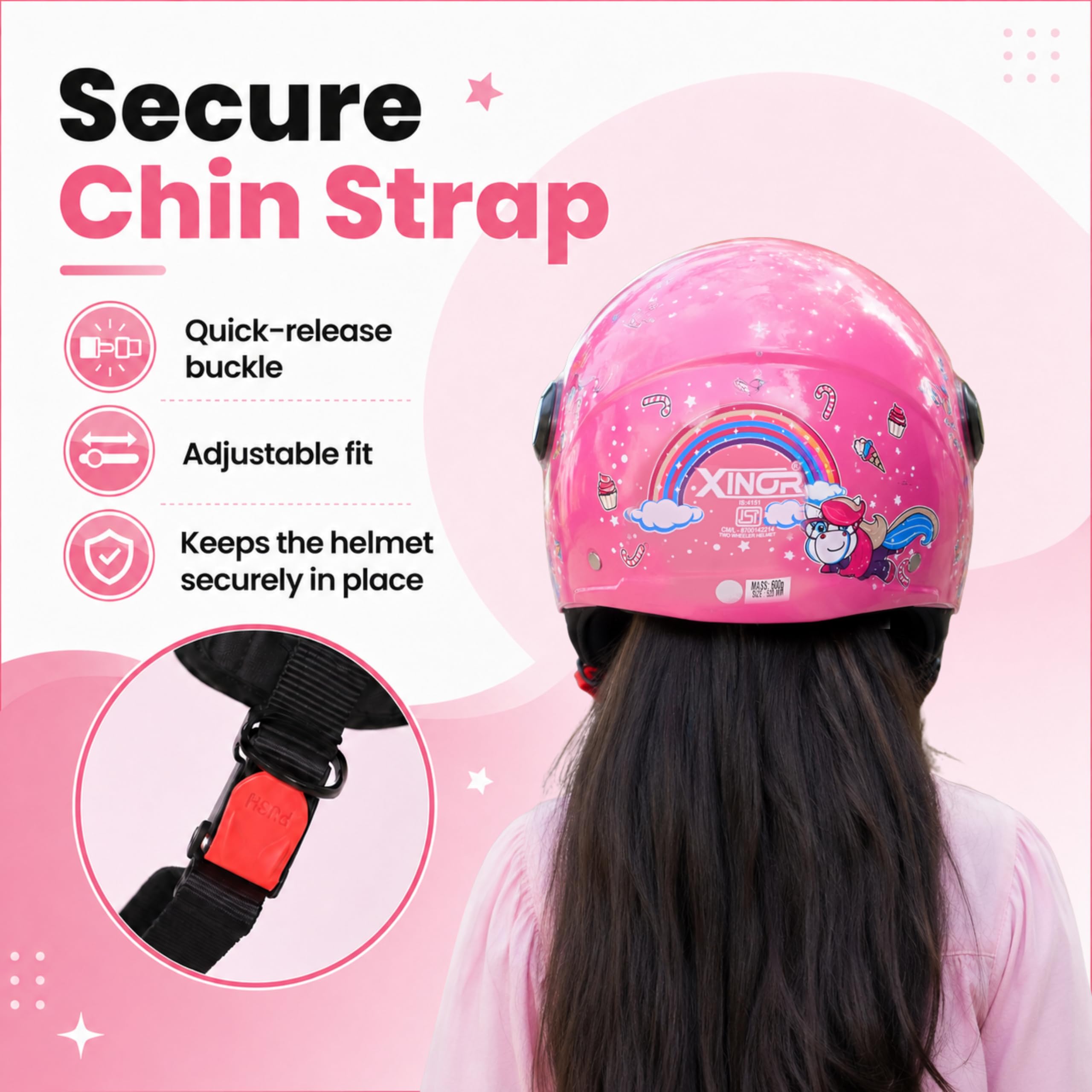 Kids Motorcycle Helmet - ISI Certified & Unicorn Pink -5 Kids Motorcycle Helmet - ISI Certified & Unicorn Pink -5