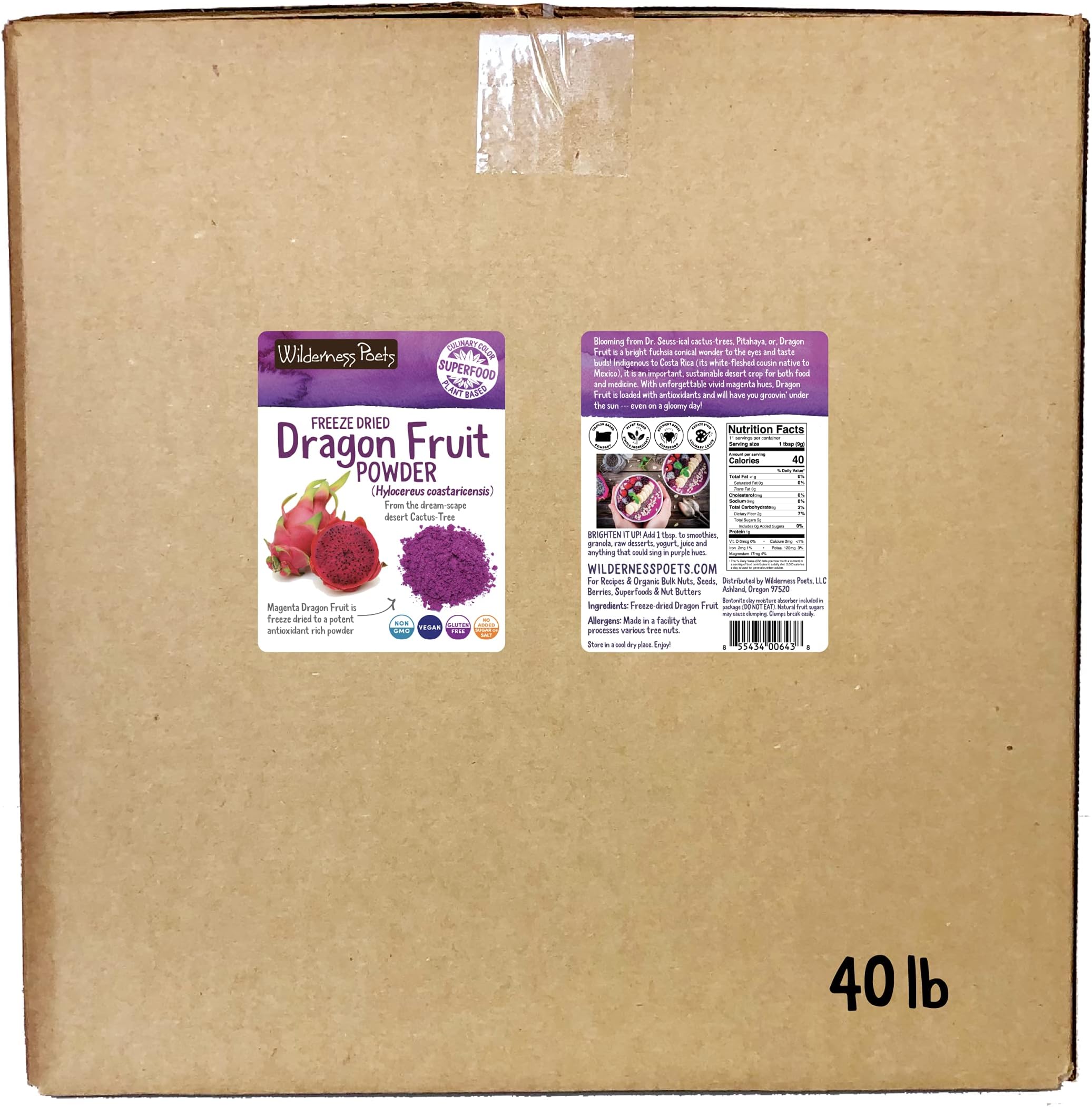 Wilderness Poets Freeze Dried Dragon Fruit Powder - Pitahaya Powder (640 Ounce - 40 Pound)