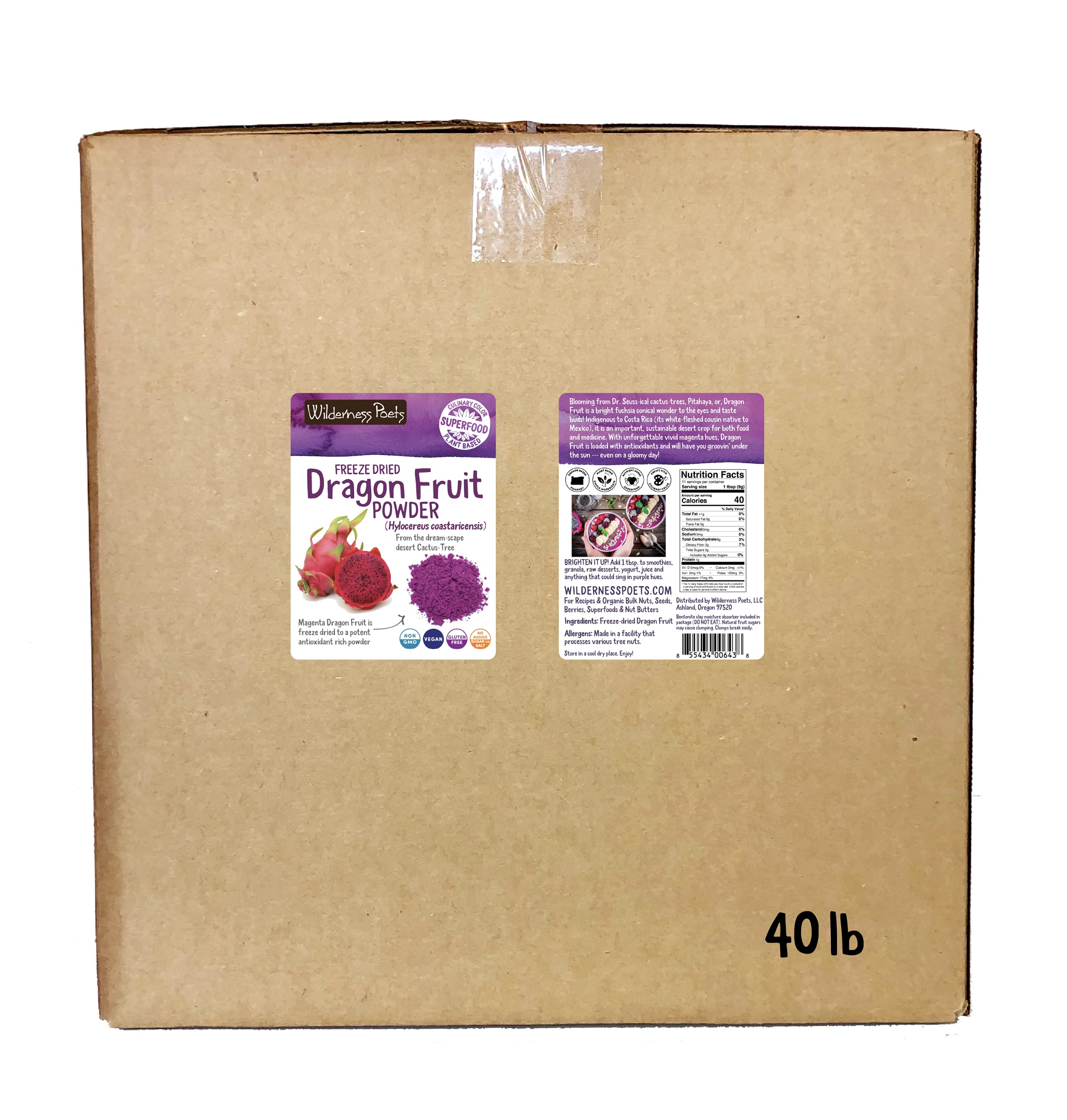 Wilderness Poets Freeze Dried Dragon Fruit Powder - Pitahaya Powder (640 Ounce - 40 Pound)