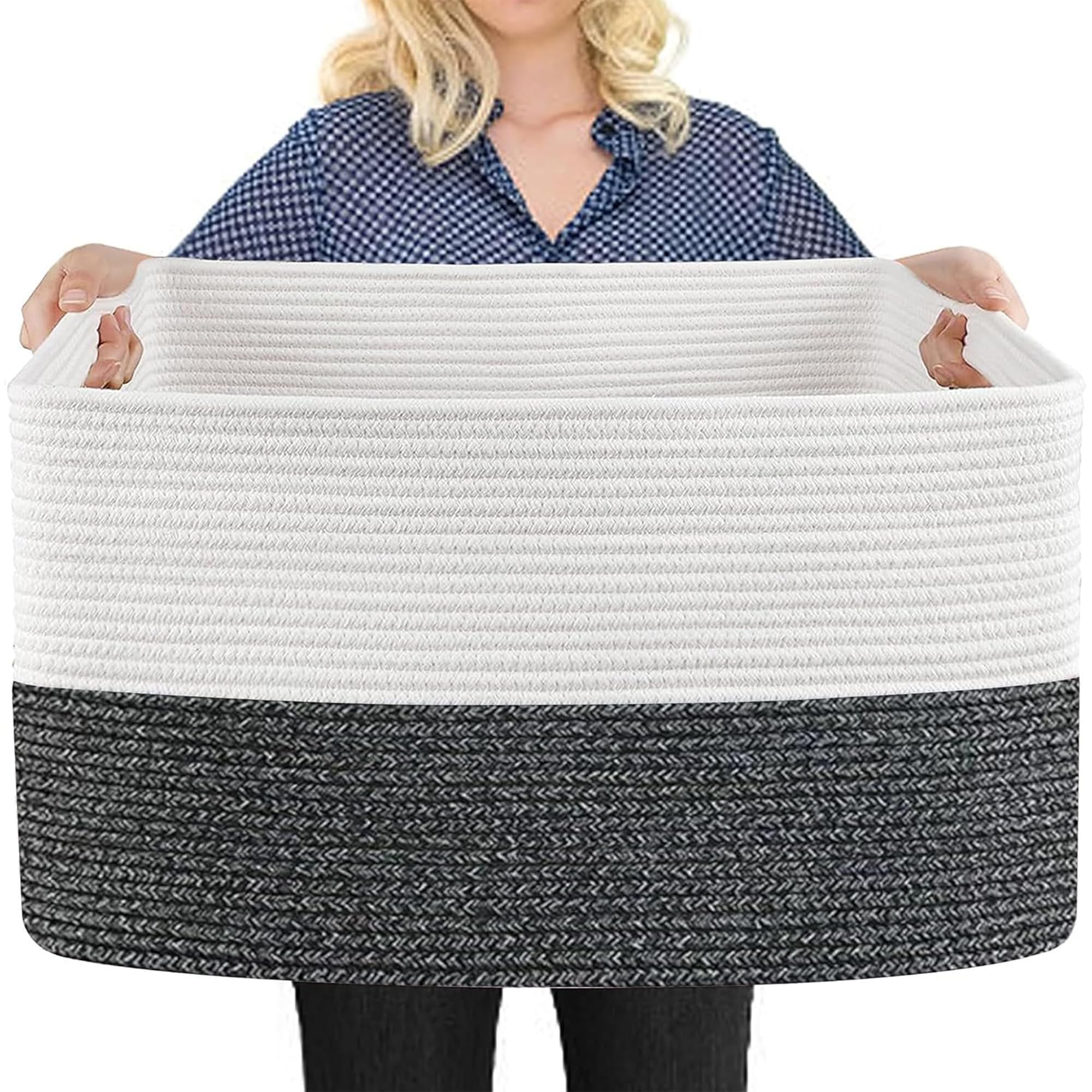 MEGASKET - Caja de juguetes extragrande, 23.6 x 15.7 x 14.1 pulgadas, cesta rectangular para sala de estar, cestas de cuerda de algodón tela para almacenamiento, organizador de juguetes suaves, caja