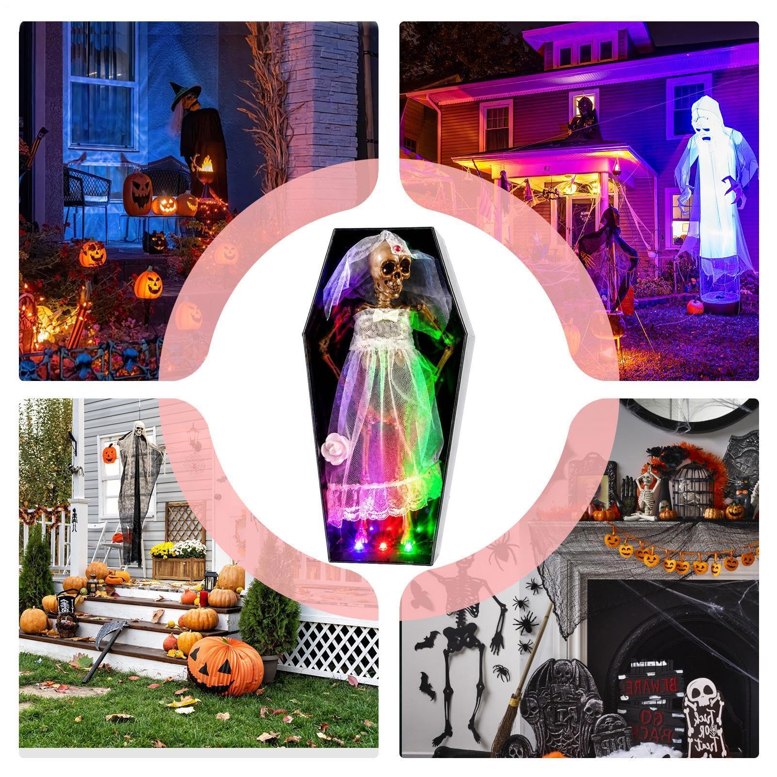 Ataúd de esqueleto animado de Halloween Musical Horripilante Con Luces