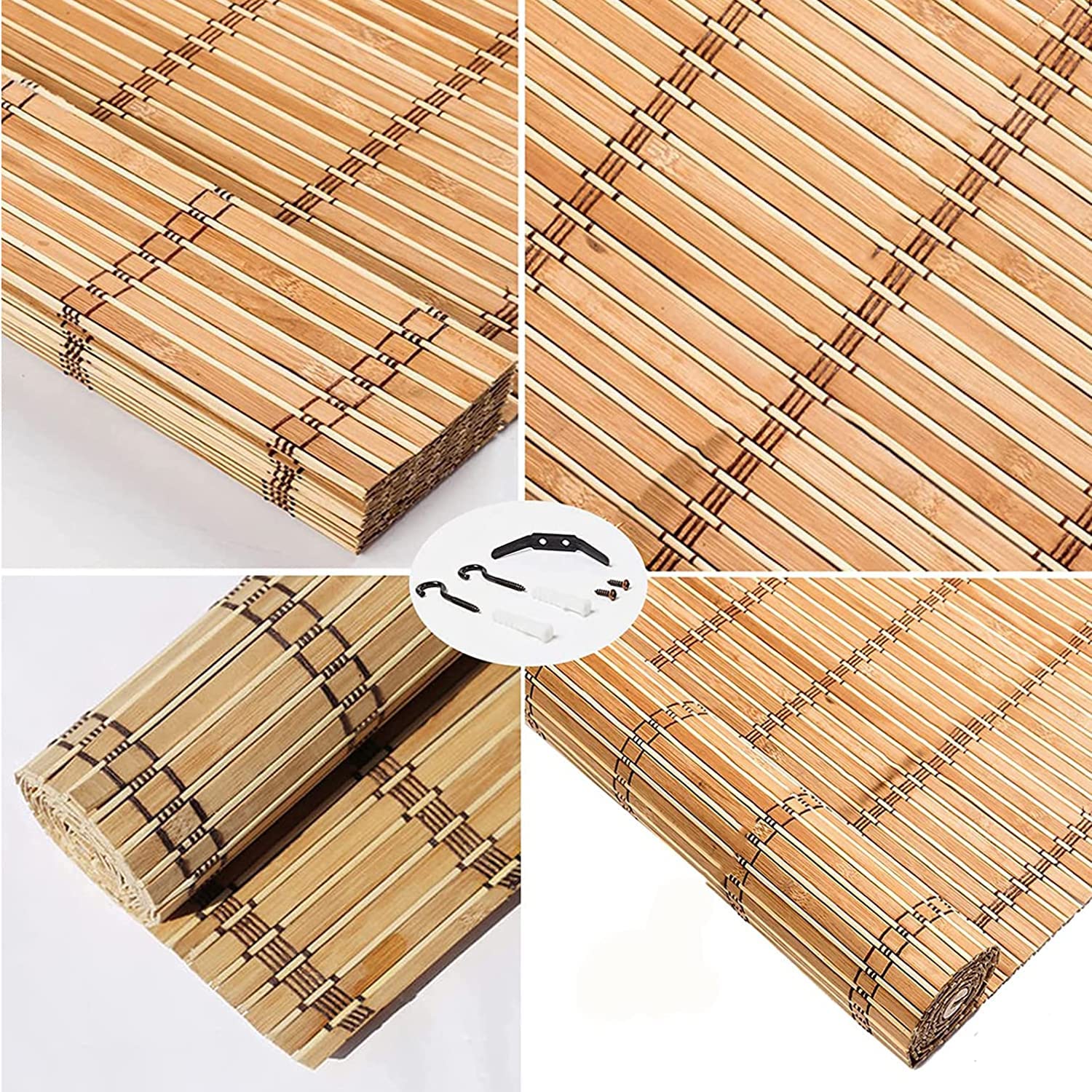 Sh000ad Retro rolgordijn van bamboe, ondoorzichtig, 60% verduisteringsrolgordijn, bamboe vouwgordijn, jaloezieën, natuurlijk houten rolgordijn, zonwering en inkijkbescherming, met zijkoord, voor ramen Sh000ad Retro rolgordijn van bamboe, ondoorzichtig, 60% verduisteringsrolgordijn, bamboe vouwgordijn, jaloezieën, natuurlijk houten rolgordijn, zonwering en inkijkbescherming, met zijkoord, voor ramen
