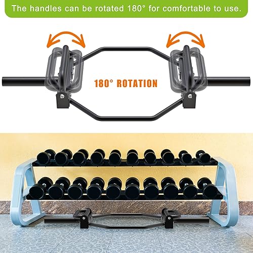 Miniatura 2 de Kipika Barra de trampa olímpica, barra hexagonal, barra de encogimiento, barra de peso muerto con asas plegables, barra de agarre múltiple, barra