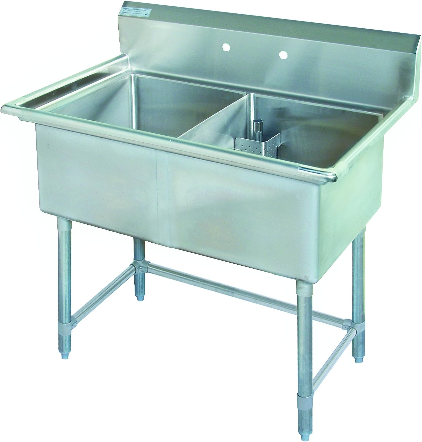 Tarrison CDS218 Heavy Duty 18 Gauge Stainless Steel Double Compartment Corner Drain Sink with Leg Brace, 42" Length x 36/47" Height x 27-1/2" Depth