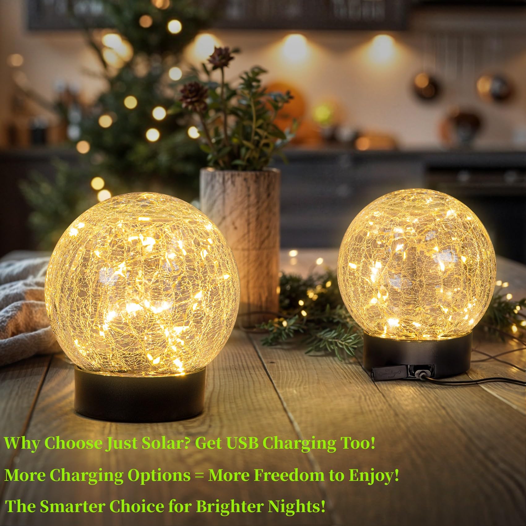 Beautyard Globo solare per esterni, grande, decorazione da giardino, caricata tramite USB, diametro 12 cm, 40 LED, 1000 mAh, luci solari in vetro rotto, a energia solare, per cortile, patio e giardino