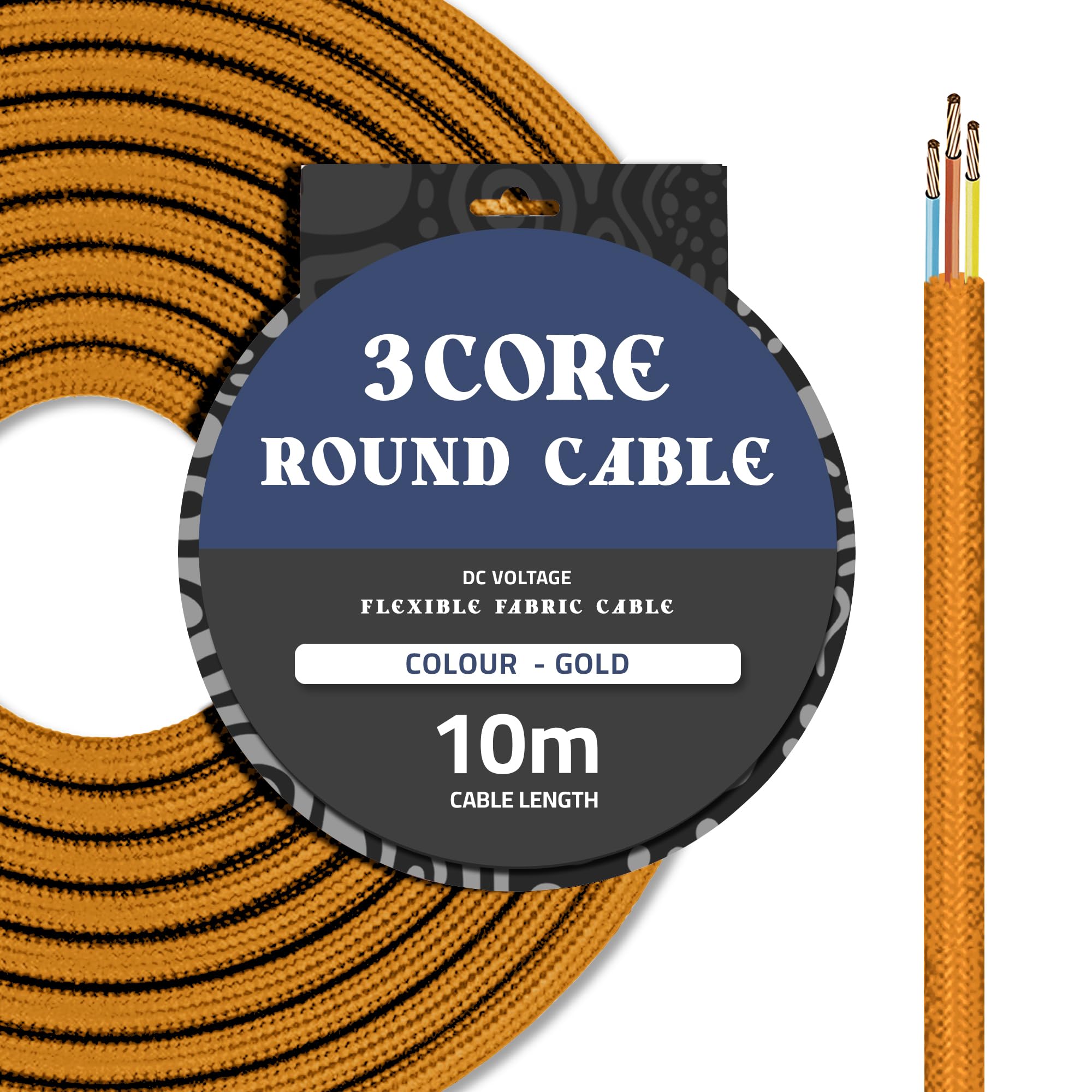 3 Core Round Cable 10 meter Vintage Italian Style 7mm Braided Electrical Cable with Earth Wire - Image 3